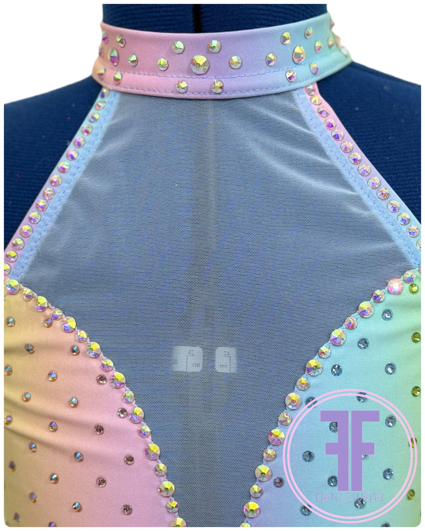 BESPOKE Pastel Rainbow Stoned Lyrical / Contemporary Dance Costume (9/10 yrs)