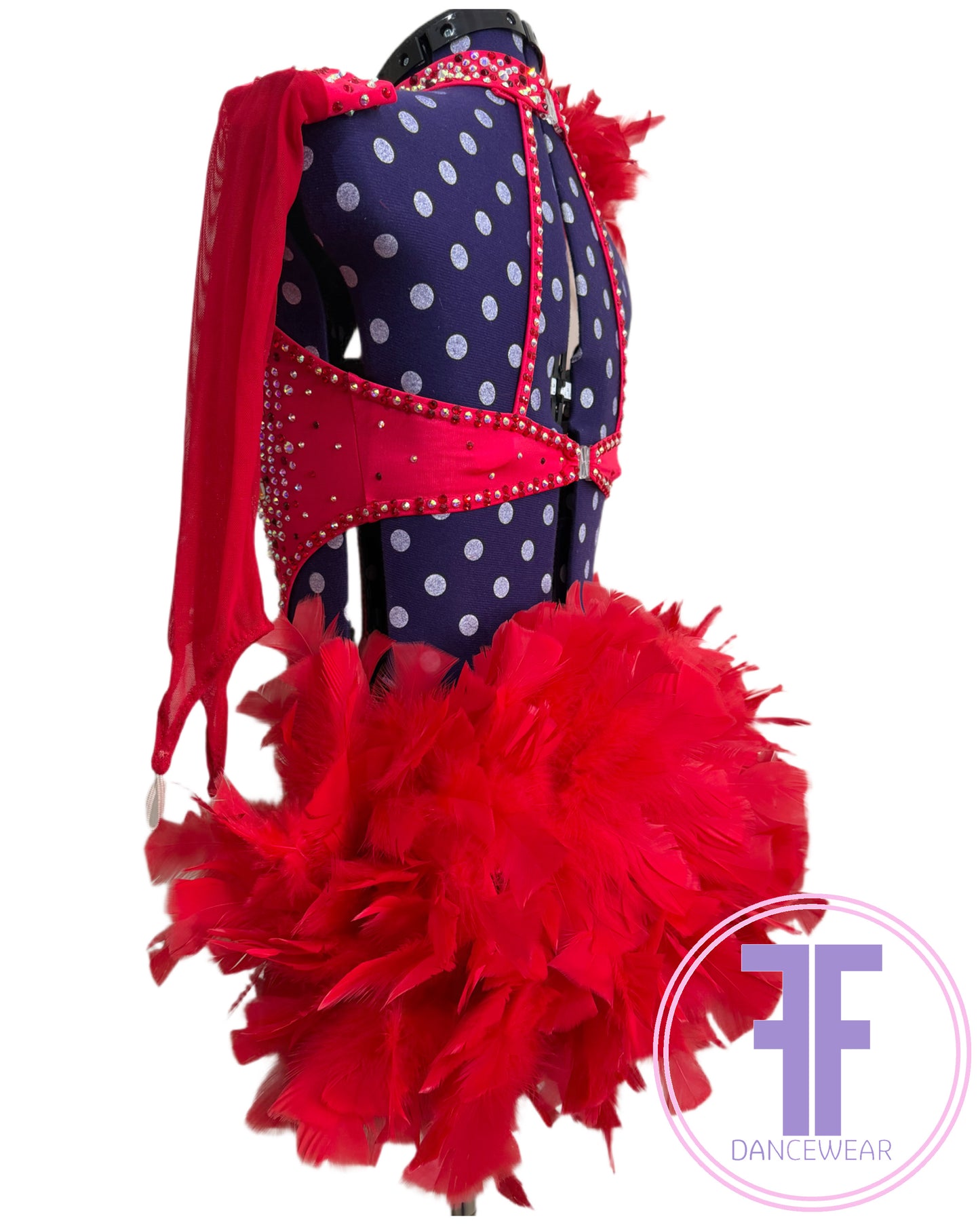 BESPOKE Red Feather Bustle Stoned Modern / Acro / Tap Dance Costume (AS)