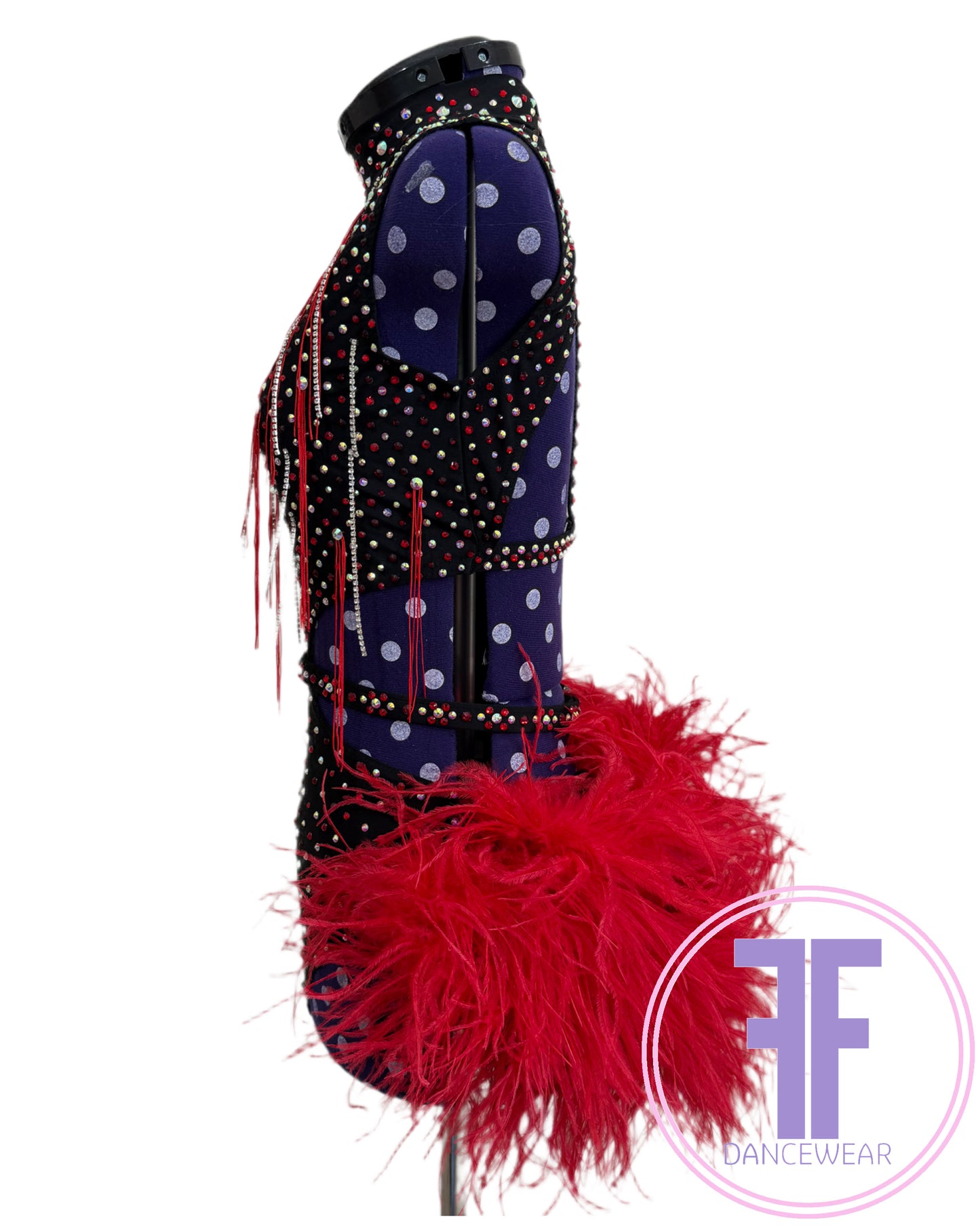 BESPOKE Black & Red Stoned Modern / Jazz / Tap Dance Costume (AS)
