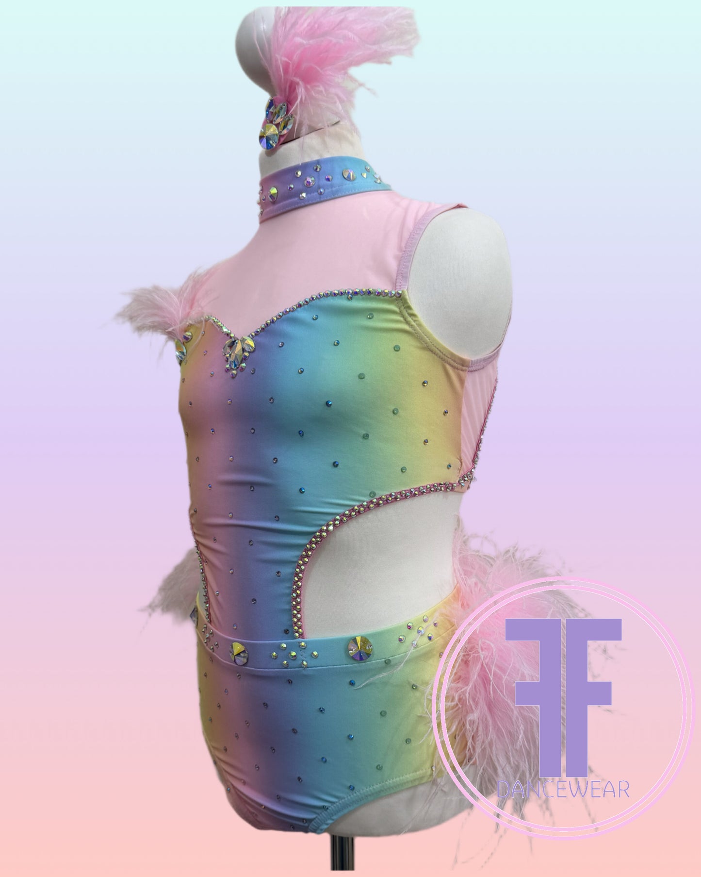 BESPOKE Pastel Rainbow Stoned Modern / Tap Dance Costume (11/12 yrs)