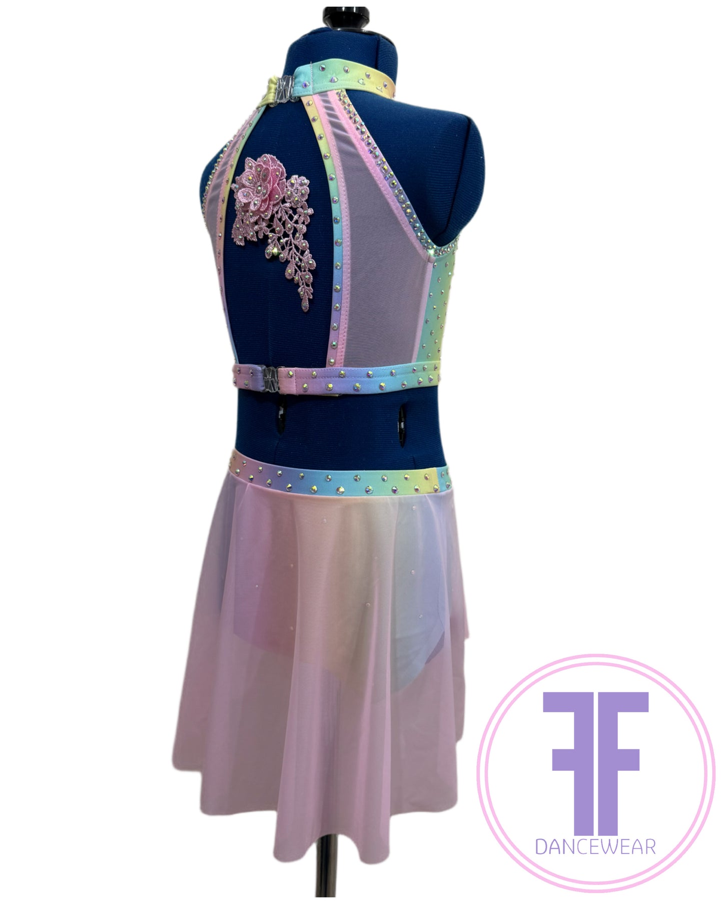 ELENA Pastel Rainbow & Pink Stoned Lyrical / Contemporary Dance Costume (7/8 yrs)