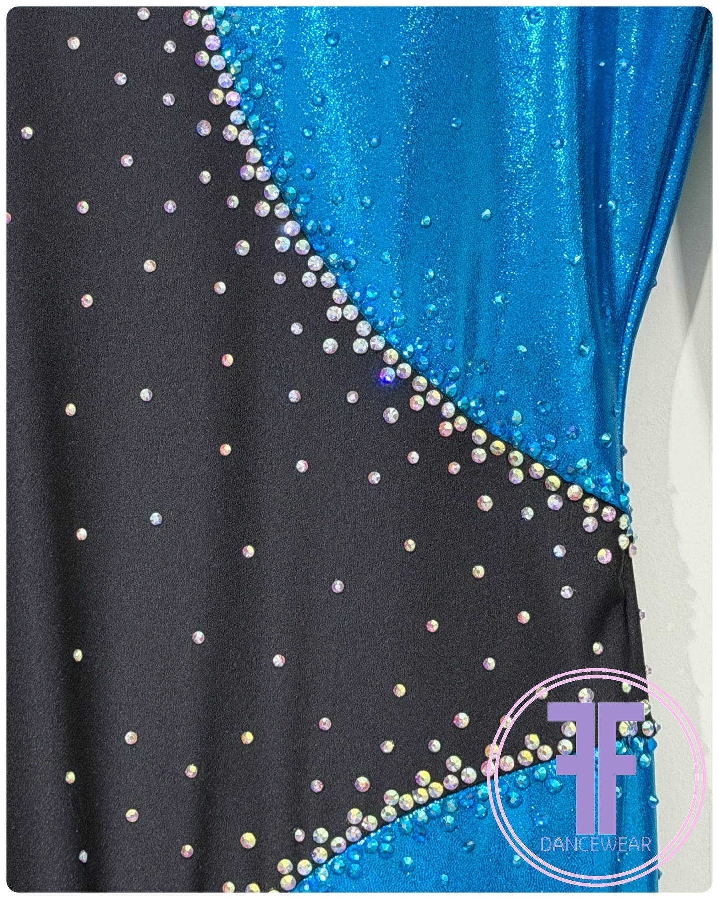 BESPOKE Ocean Blue & Black Stoned Modern / Jazz / Acro Unitard (Adult XS)