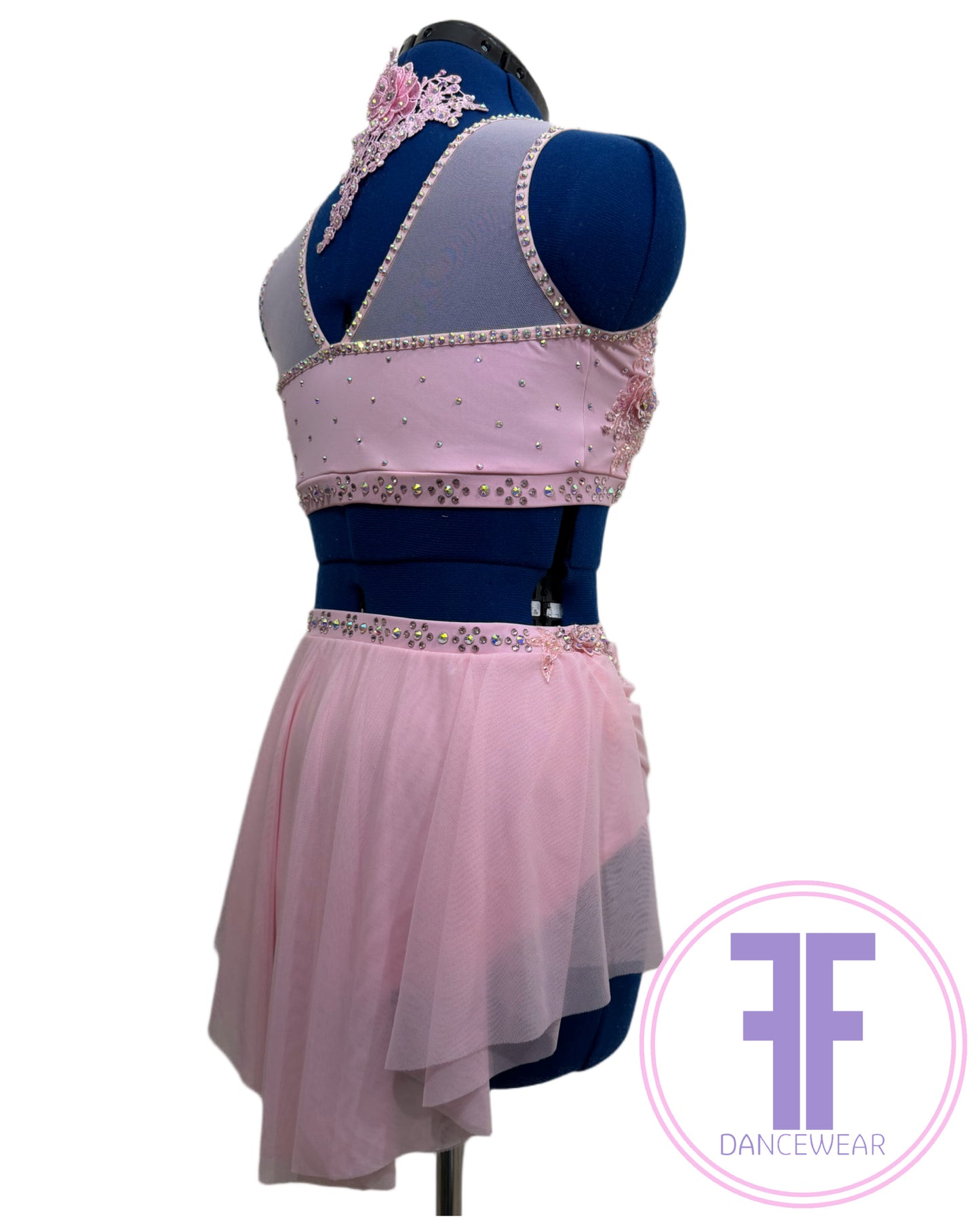 Bespoke Pink Stoned Lyrical / Contemporary Dance Costume (AS)