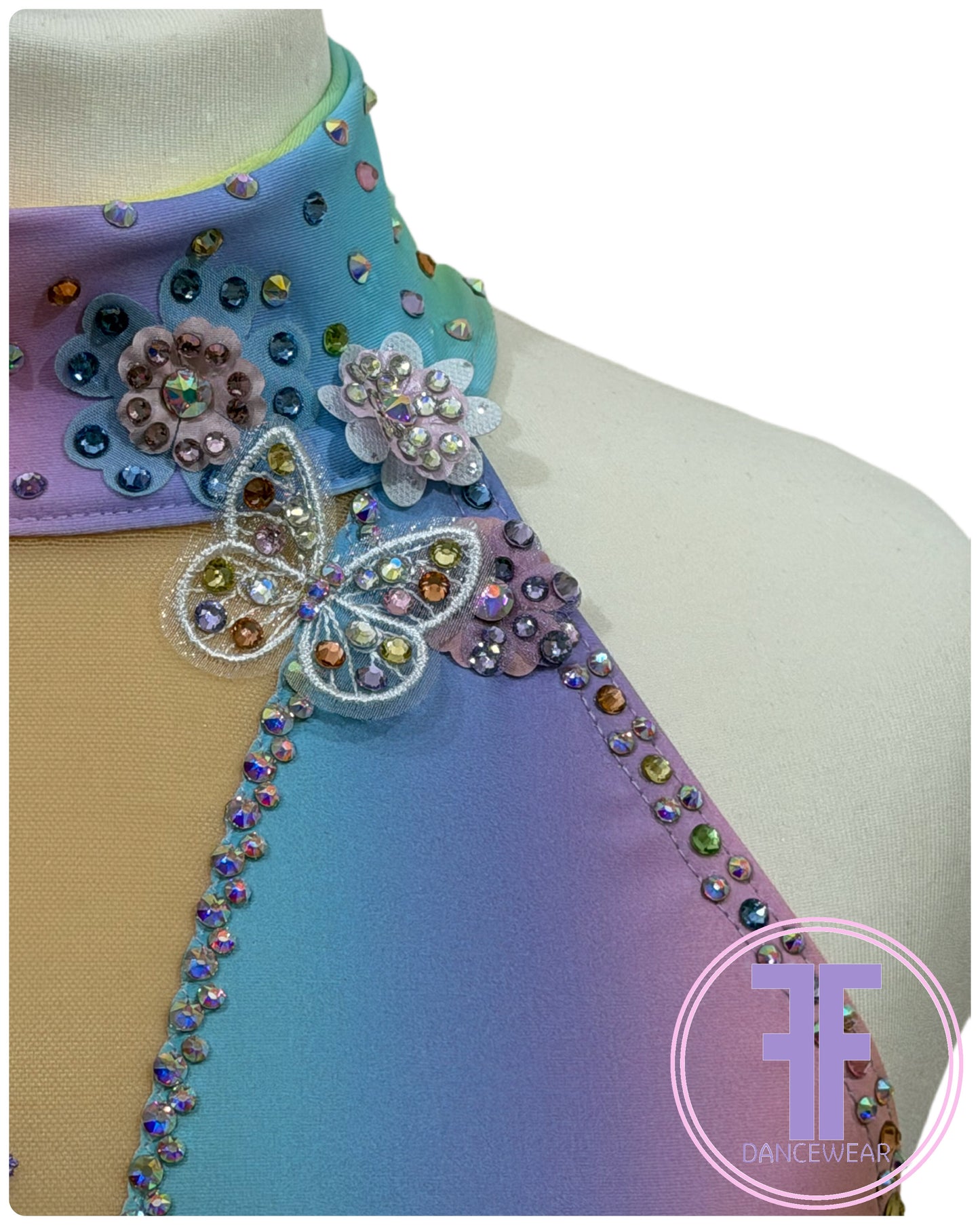 BESPOKE Pastel Rainbow Stoned Lyrical / Contemporary Dance Costume (11/12 yrs)