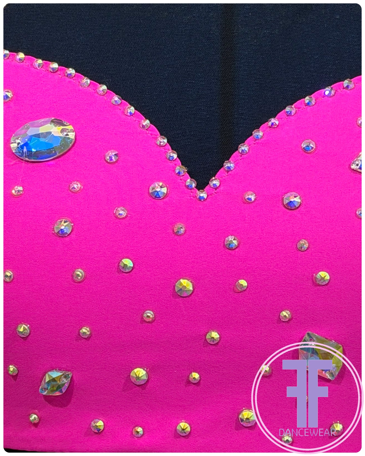 BESPOKE Neon Pink & Black Stoned Modern / Tap / Acro Dance Costume (AS)