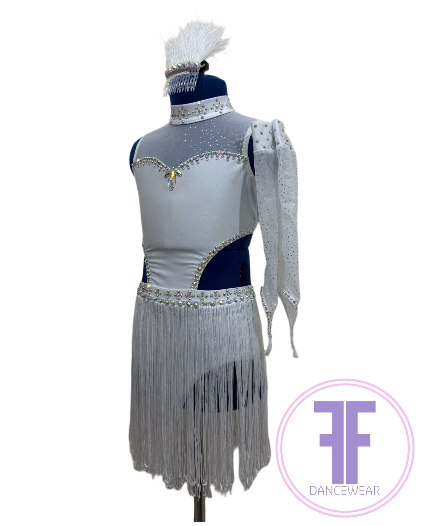 White Stoned Modern / Jazz / Tap Dance Costume (7/8 yrs)