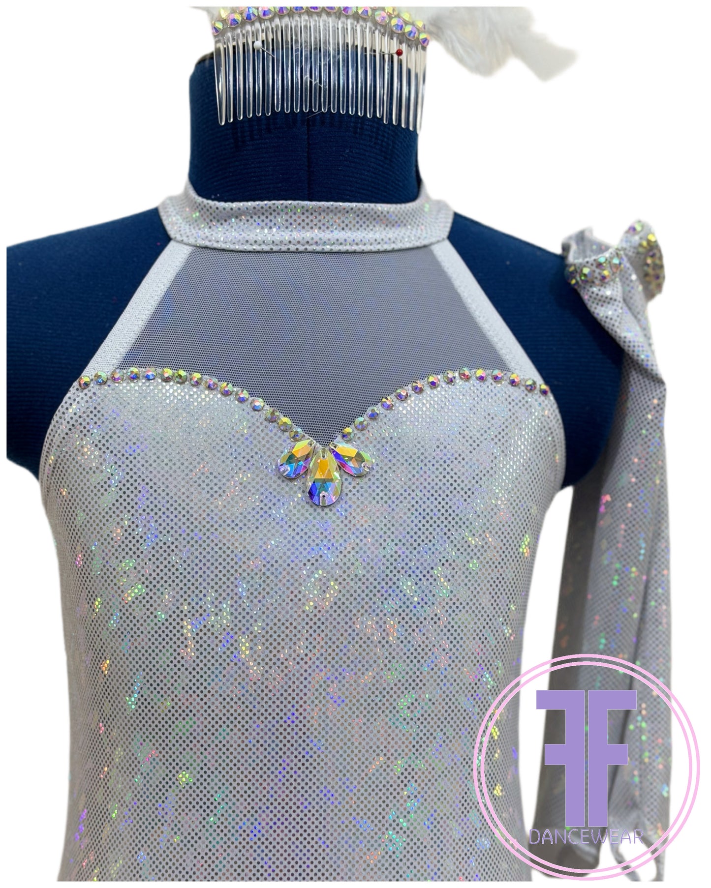 BESPOKE White Ice Chip Stoned Modern / Tap Dance Costume (7/8 yrs)