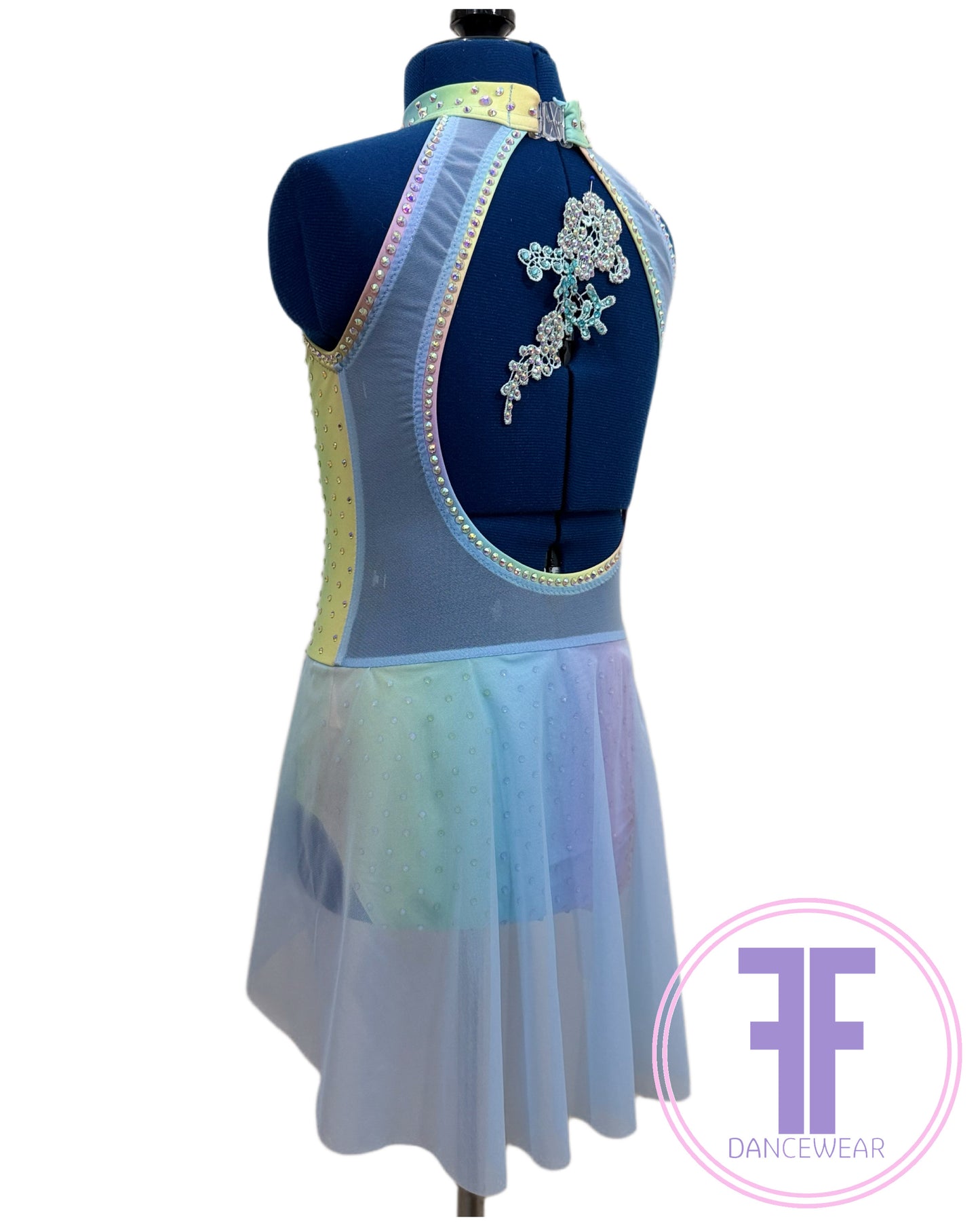 BESPOKE Pastel Rainbow Stoned Lyrical / Contemporary Dance Costume (9/10 yrs)
