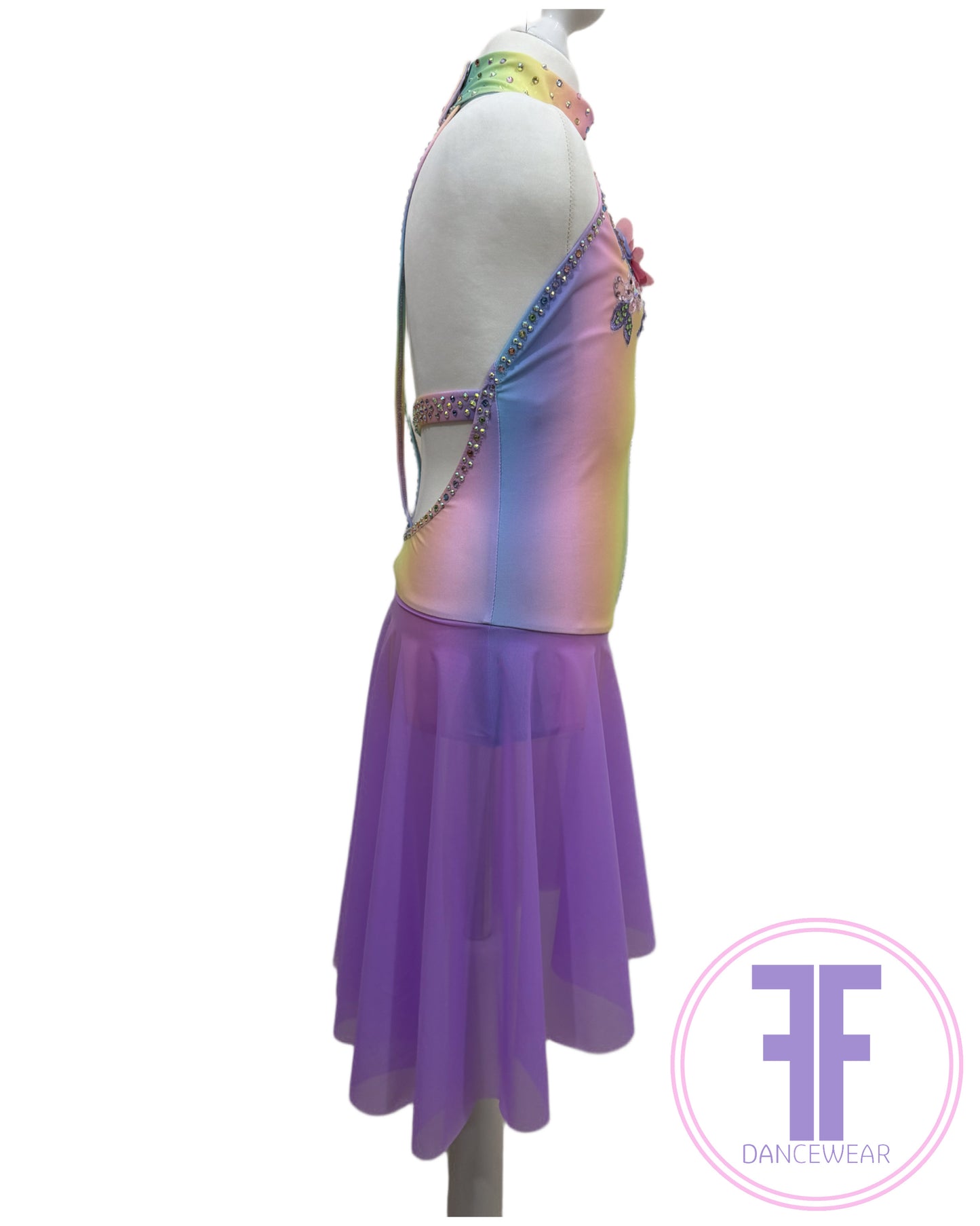 BESPOKE Pastel Rainbow Stoned Lyrical / Contemporary Dance Costume (11/12 yrs)