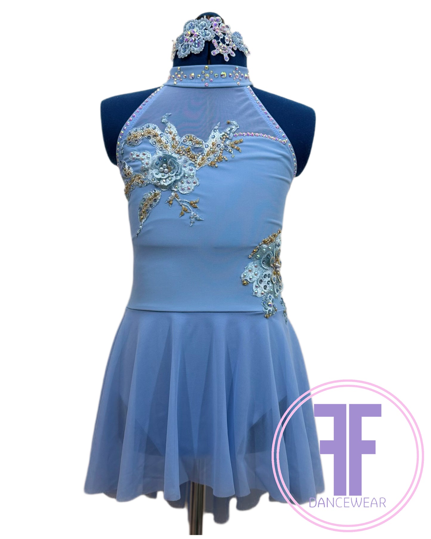 Bespoke Sky Blue Stoned Lyrical / Contemporary Dance Costume (9/10 yrs)