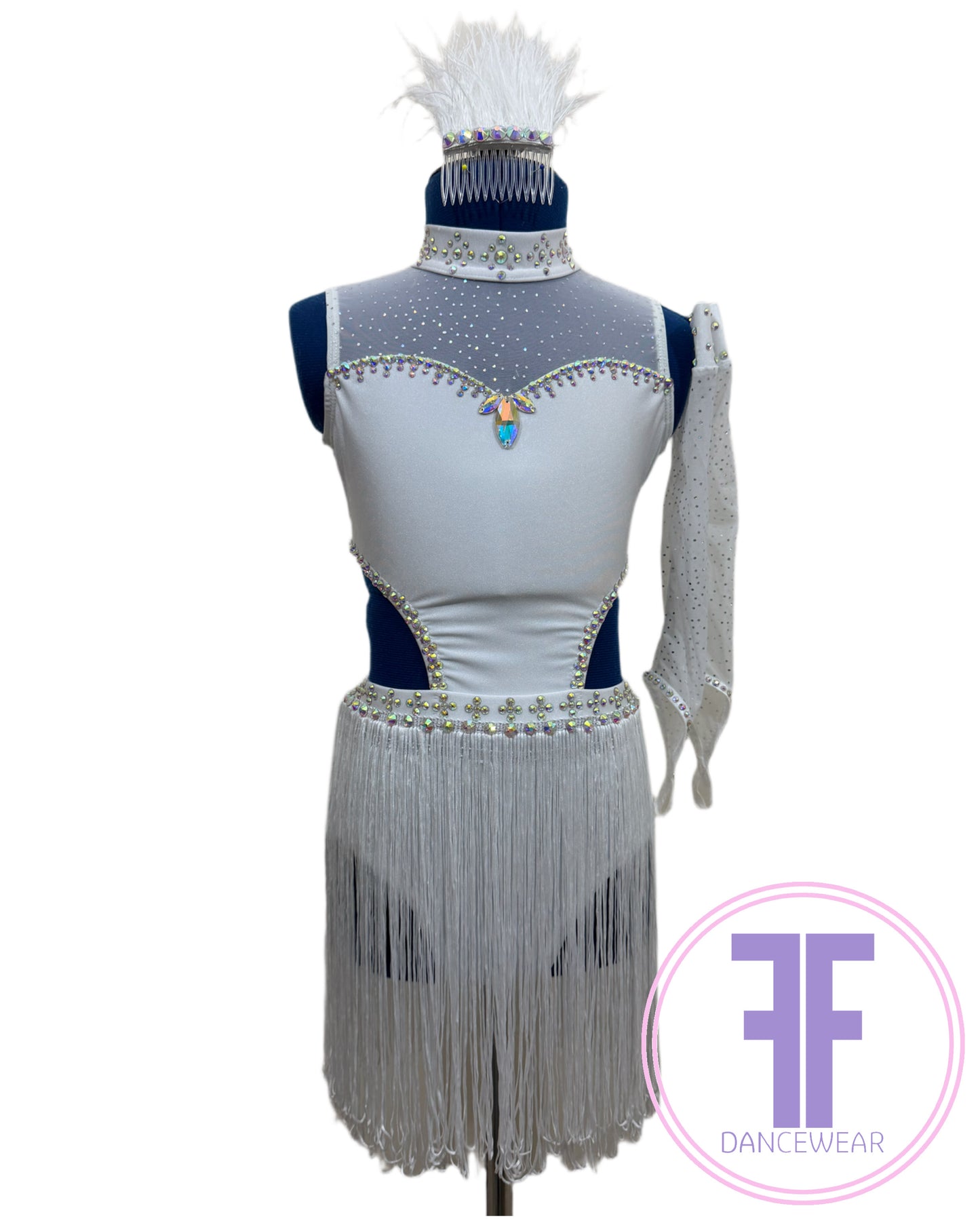 White Stoned Modern / Jazz / Tap Dance Costume (7/8 yrs)