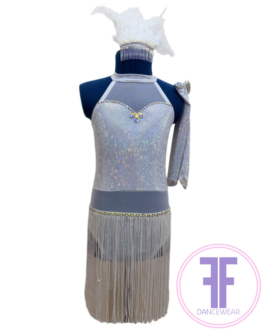 BESPOKE White Ice Chip Stoned Modern / Tap Dance Costume (7/8 yrs)