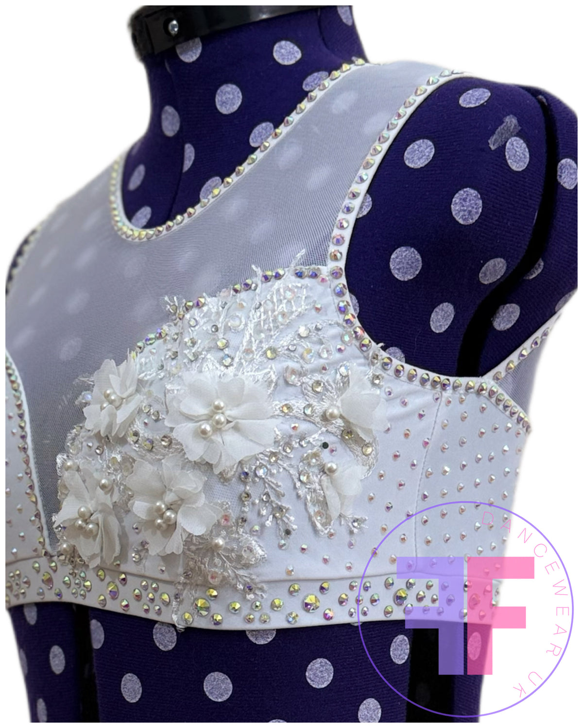 Bespoke White Stoned Lyrical / Contemporary Dance Costume (AXS)