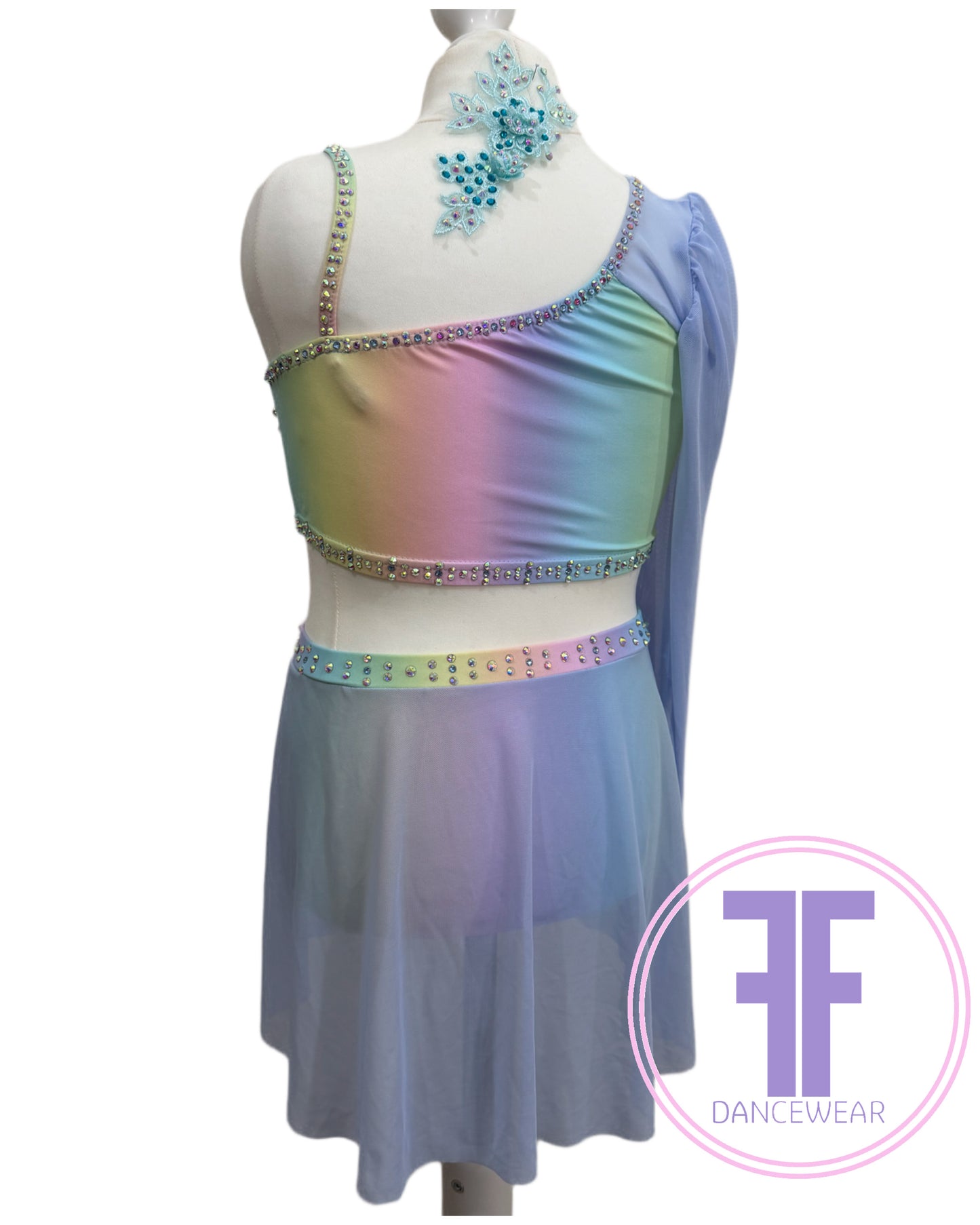 MELODY Pastel Rainbow & Blue Lyrical / Contemporary Dance Costume (11/12 yrs)