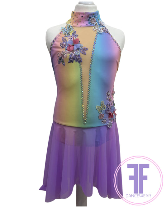 BESPOKE Pastel Rainbow Stoned Lyrical / Contemporary Dance Costume (11/12 yrs)