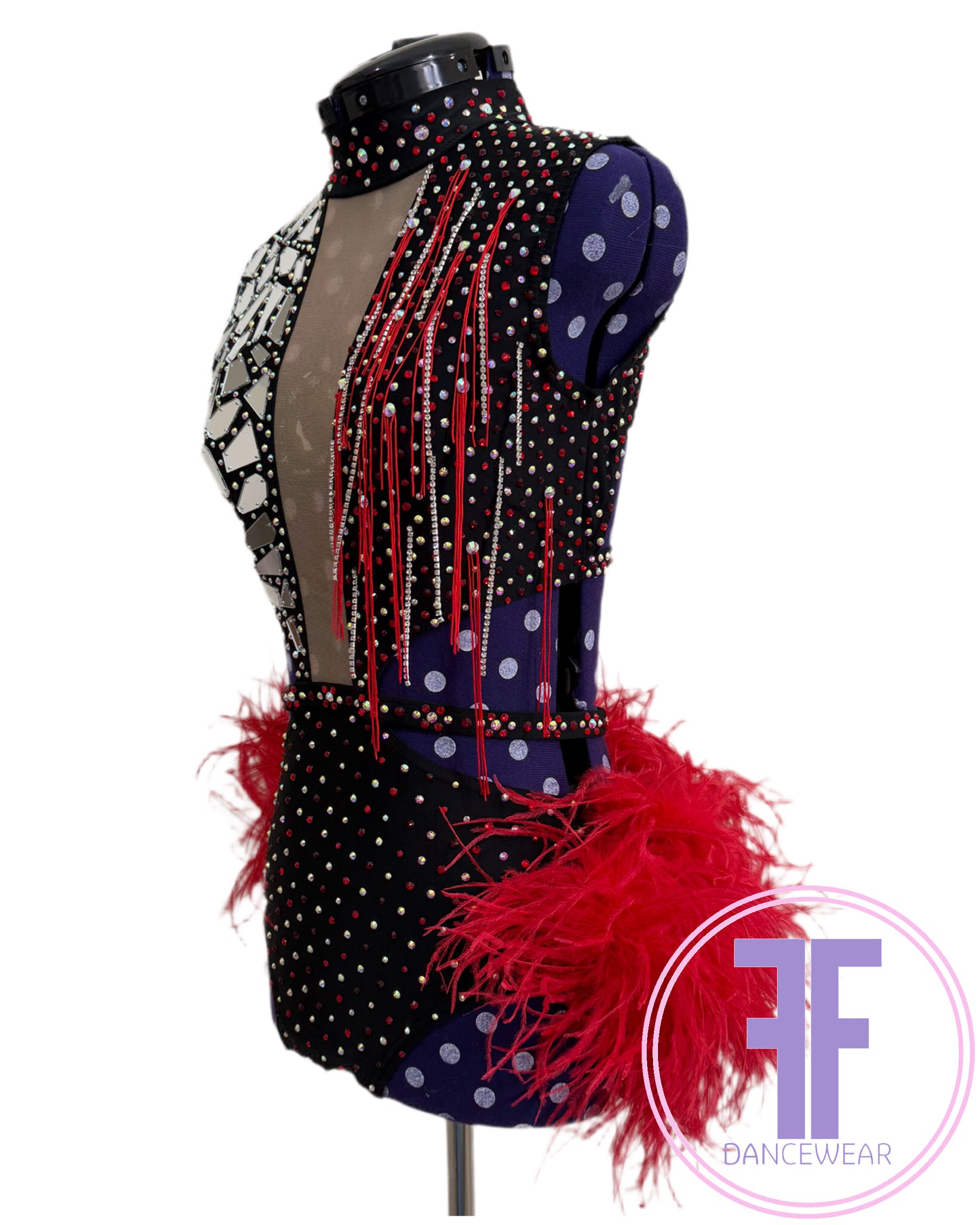 BESPOKE Black & Red Stoned Modern / Jazz / Tap Dance Costume (AS)