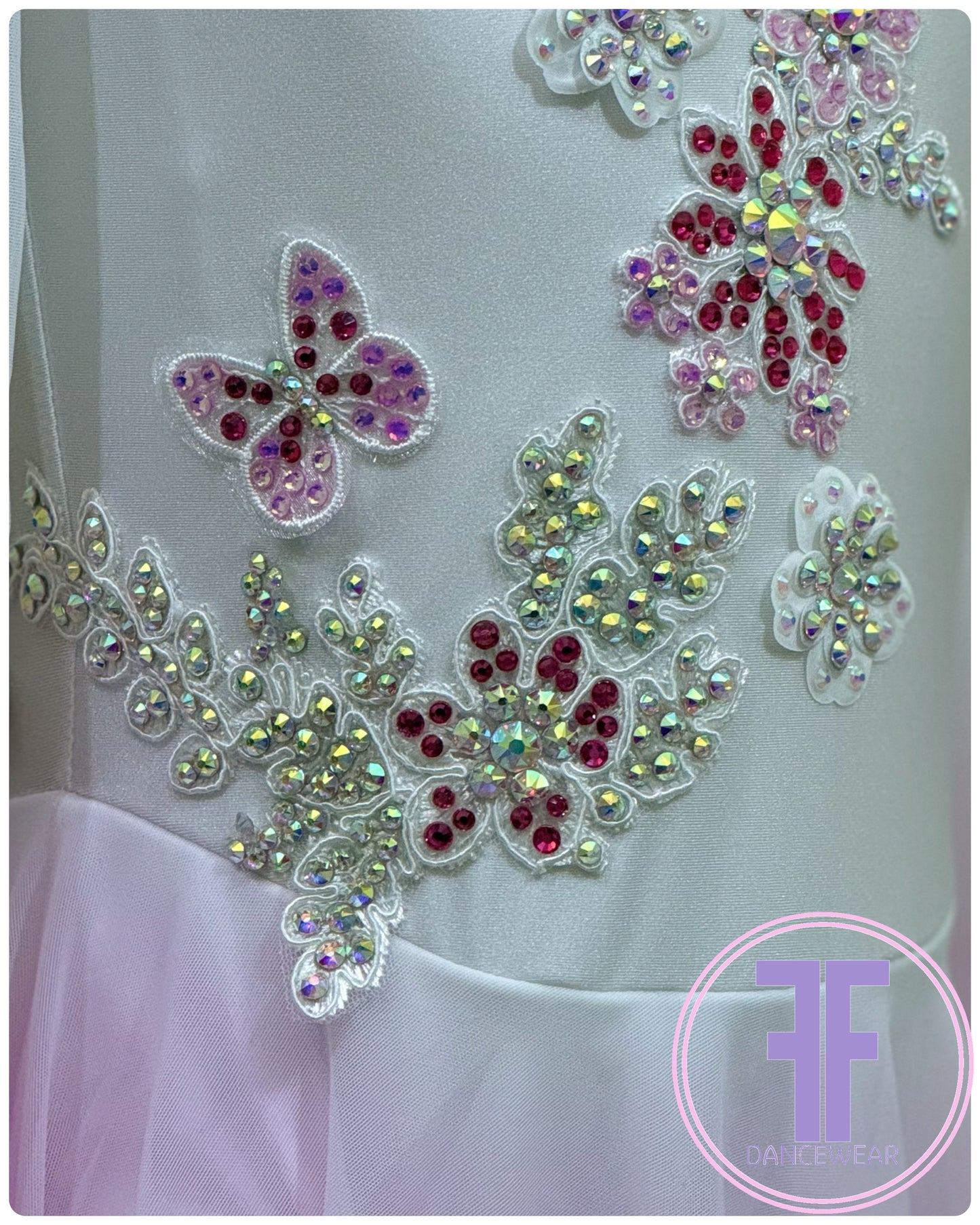 BESPOKE Ombre White Fuchsia Stoned Lyrical / Contemporary Dance Costume (5/6yrs)