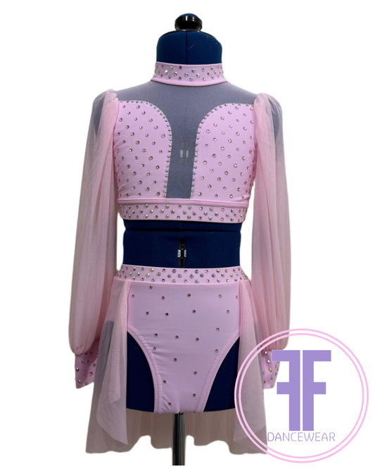 Bespoke Baby Pink Stoned Lyrical / Contemporary Dance Costume (7/8 yrs)