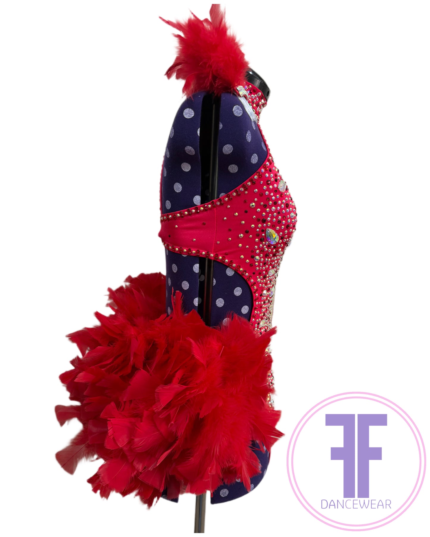 BESPOKE Red Feather Bustle Stoned Modern / Acro / Tap Dance Costume (AS)
