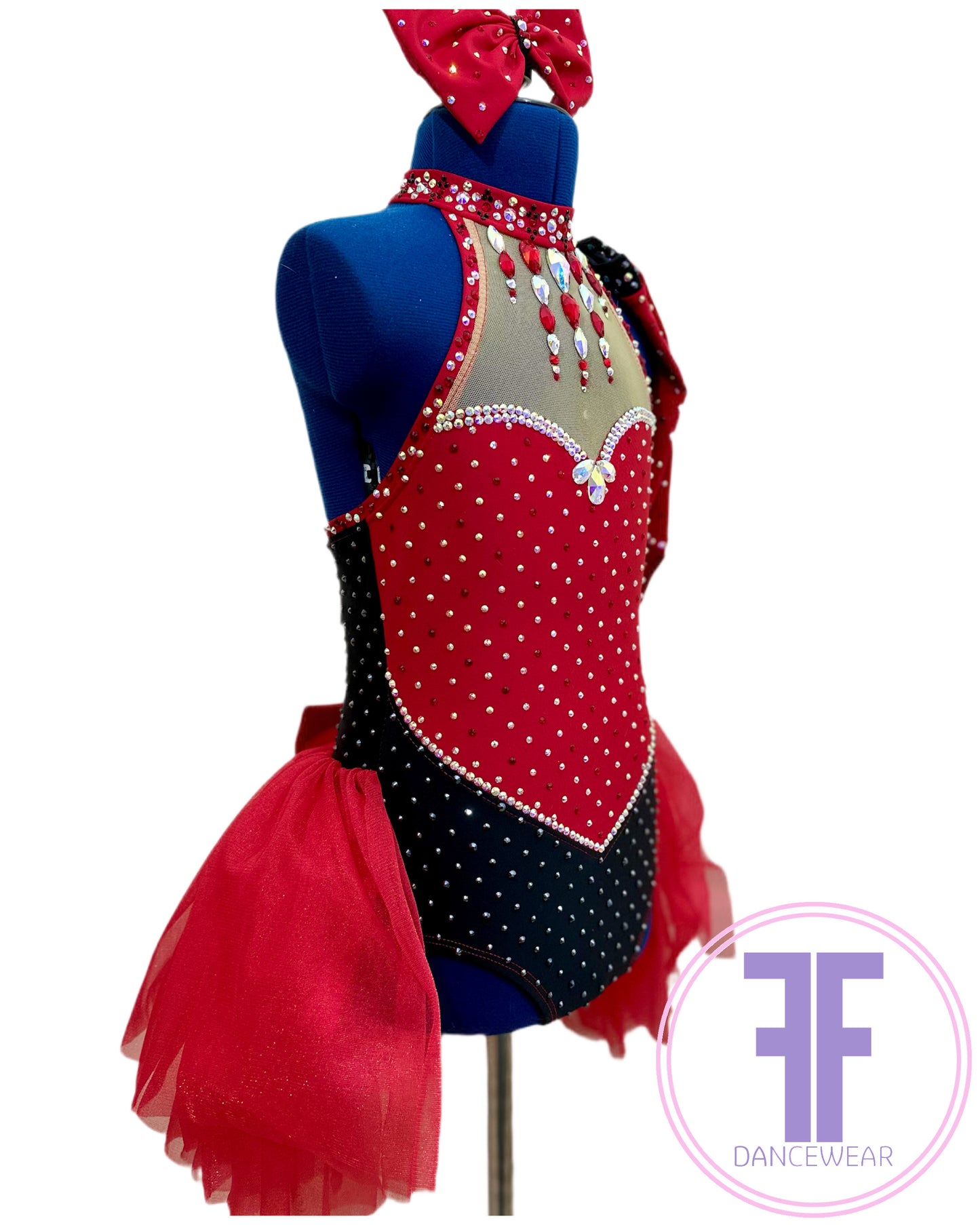 Red Heart & Black Stoned Modern / Jazz / Tap Dance Costume (7/8 yrs)