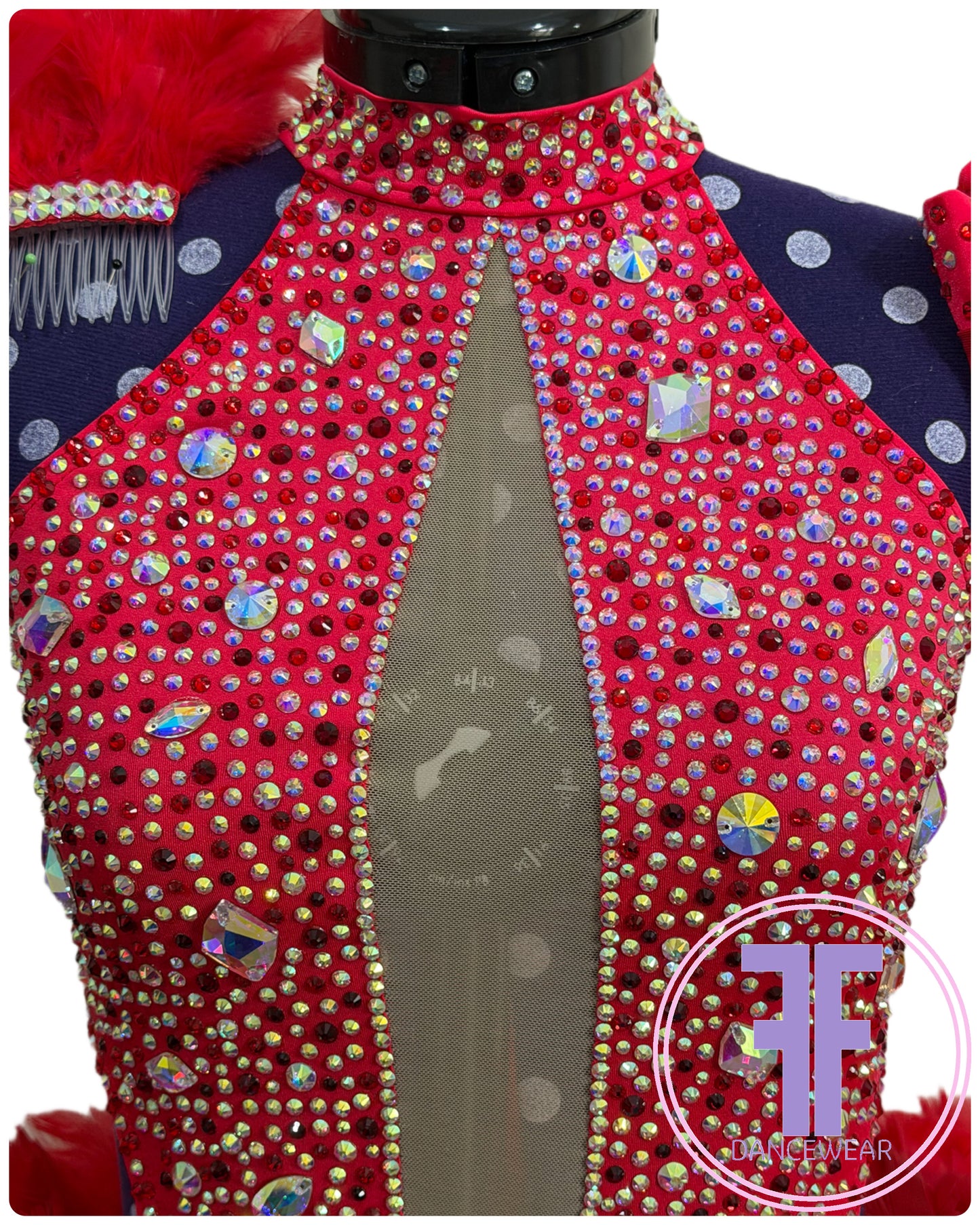 BESPOKE Red Feather Bustle Stoned Modern / Acro / Tap Dance Costume (AS)