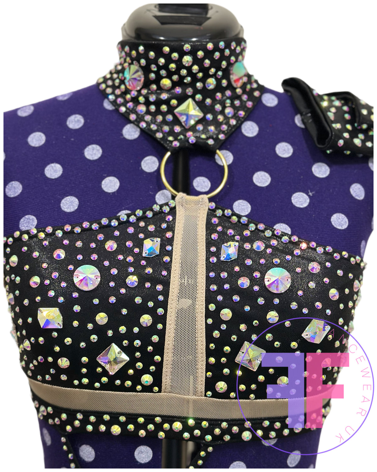 BESPOKE Black & Nude Stoned Modern / Tap Dance Costume (Adult Small)