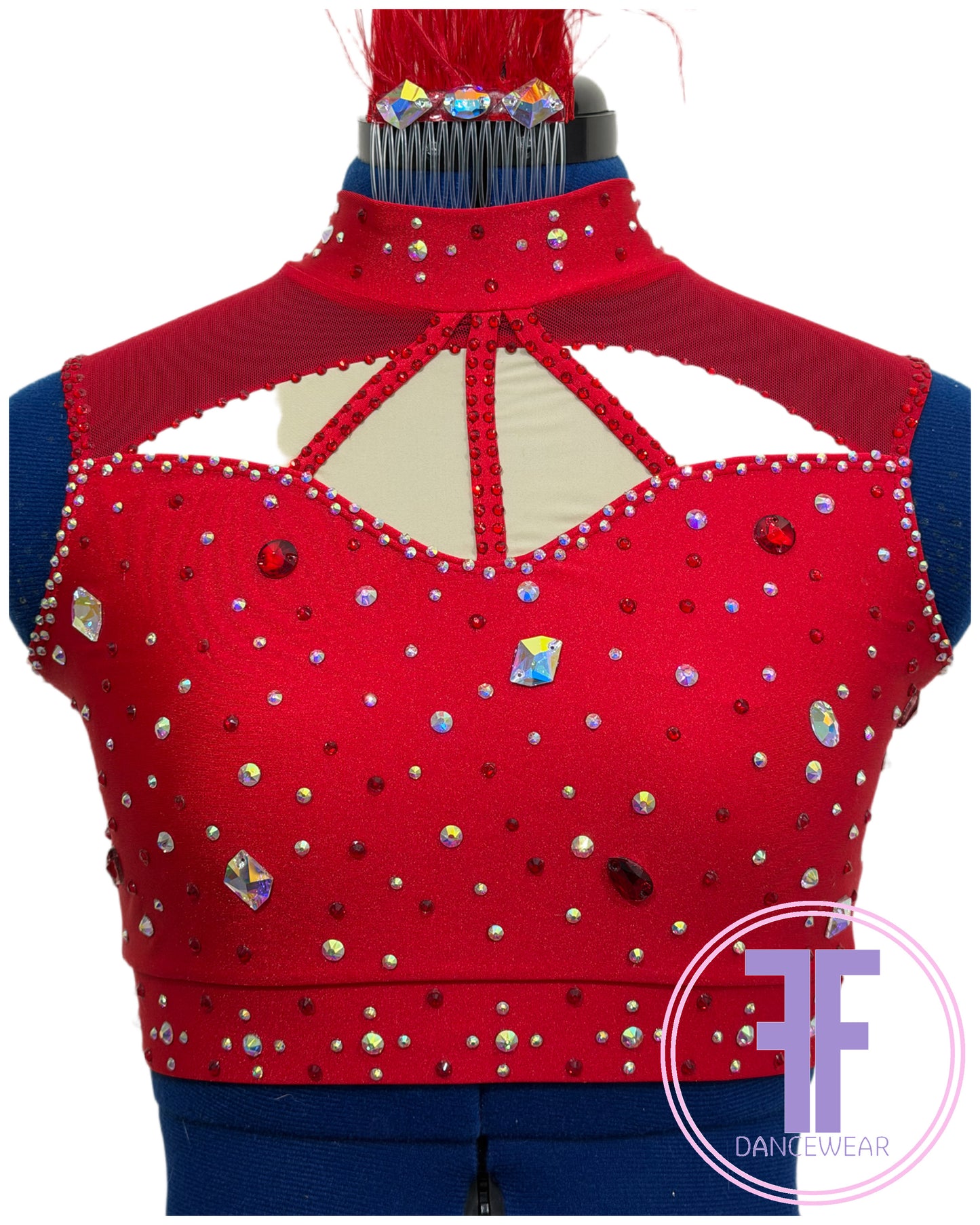 BESPOKE Red Stoned Modern / Tap / Acro Dance Costume (AS)