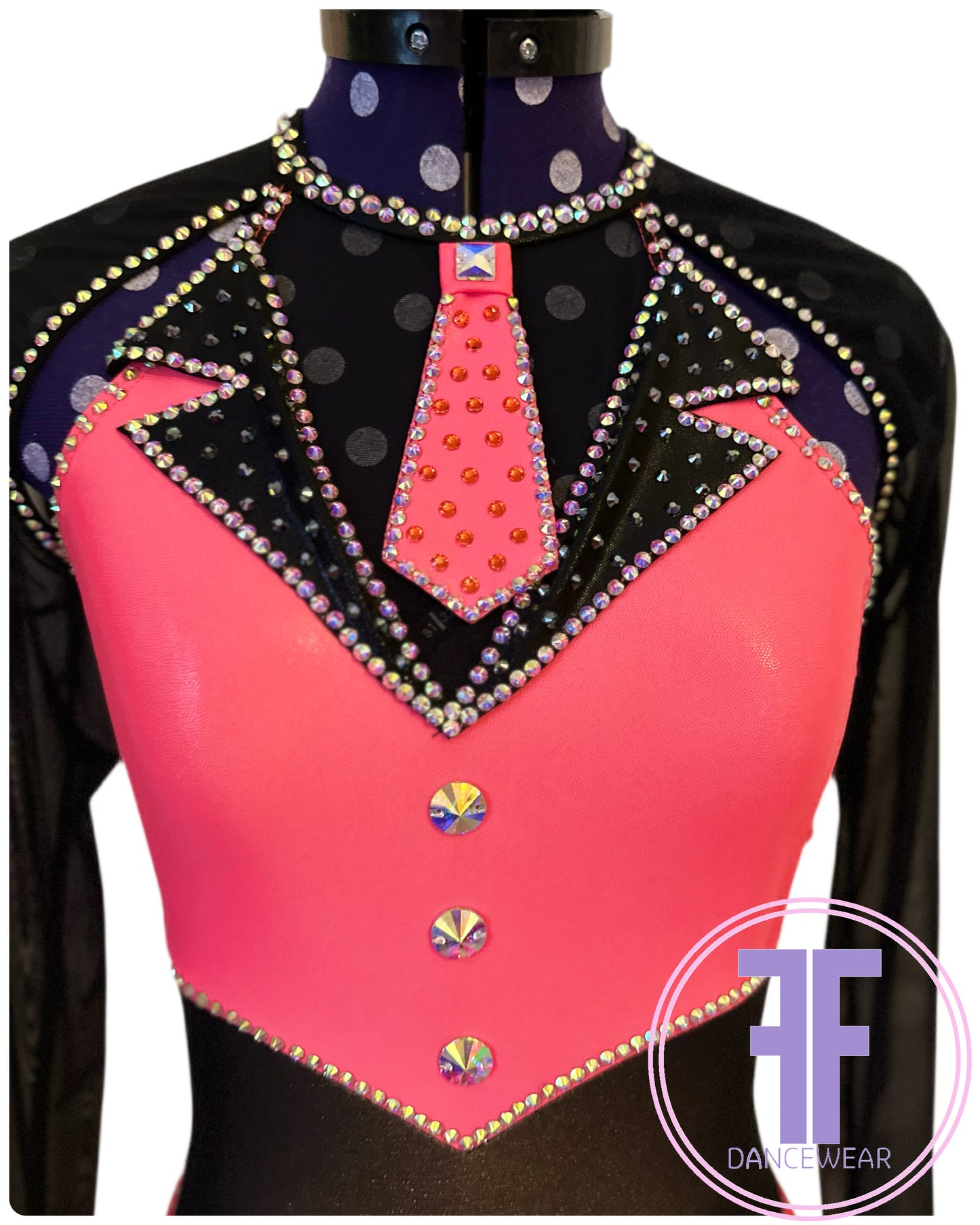 PRE-LOVED Bespoke Tango & Black Stoned Fringed Modern / Jazz / Dance Costume (Approx AXS)