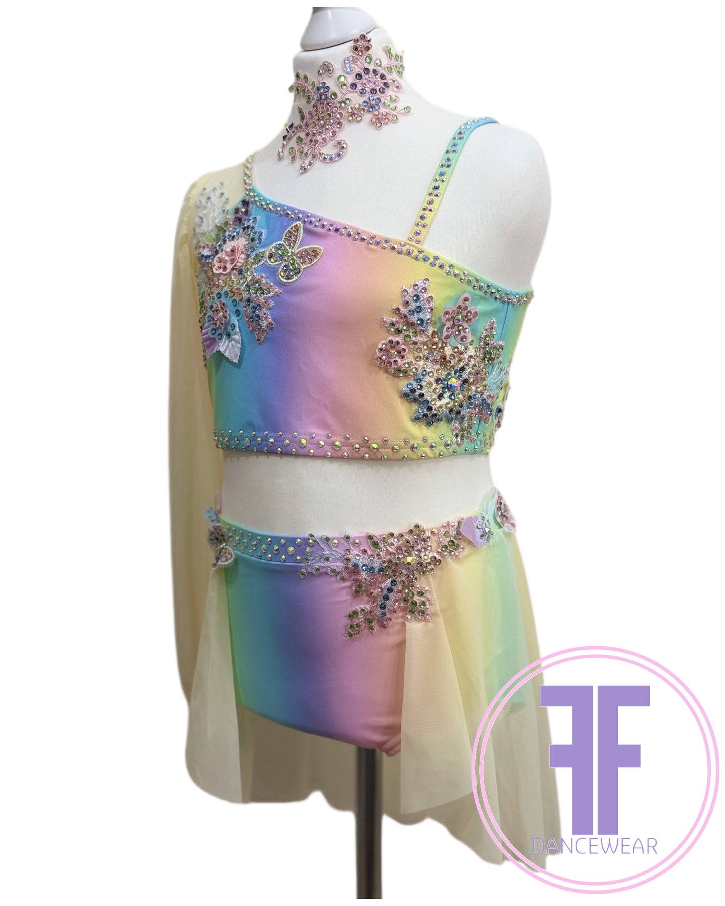 MELODY Pastel Rainbow & Lemon Stoned Lyrical / Contemporary Dance Costume (13/14 yrs)