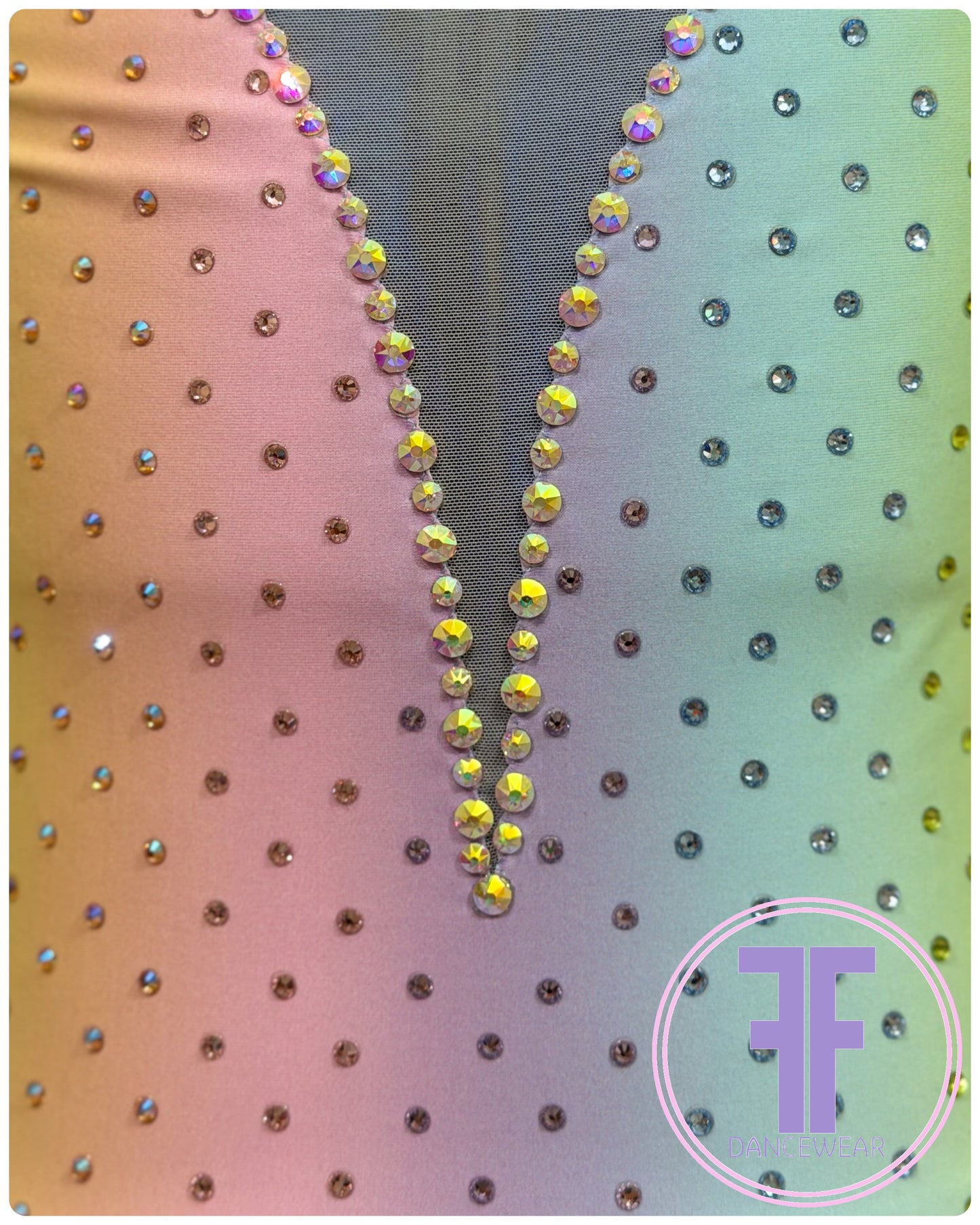 BESPOKE Pastel Rainbow Stoned Lyrical / Contemporary Dance Costume (9/10 yrs)