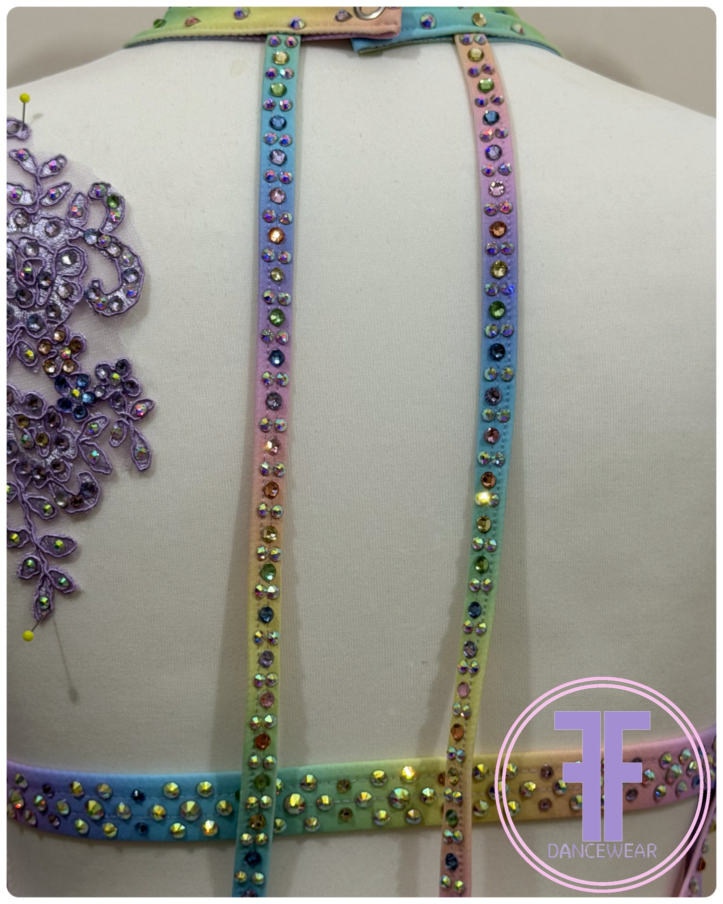 BESPOKE Pastel Rainbow Stoned Lyrical / Contemporary Dance Costume (11/12 yrs)