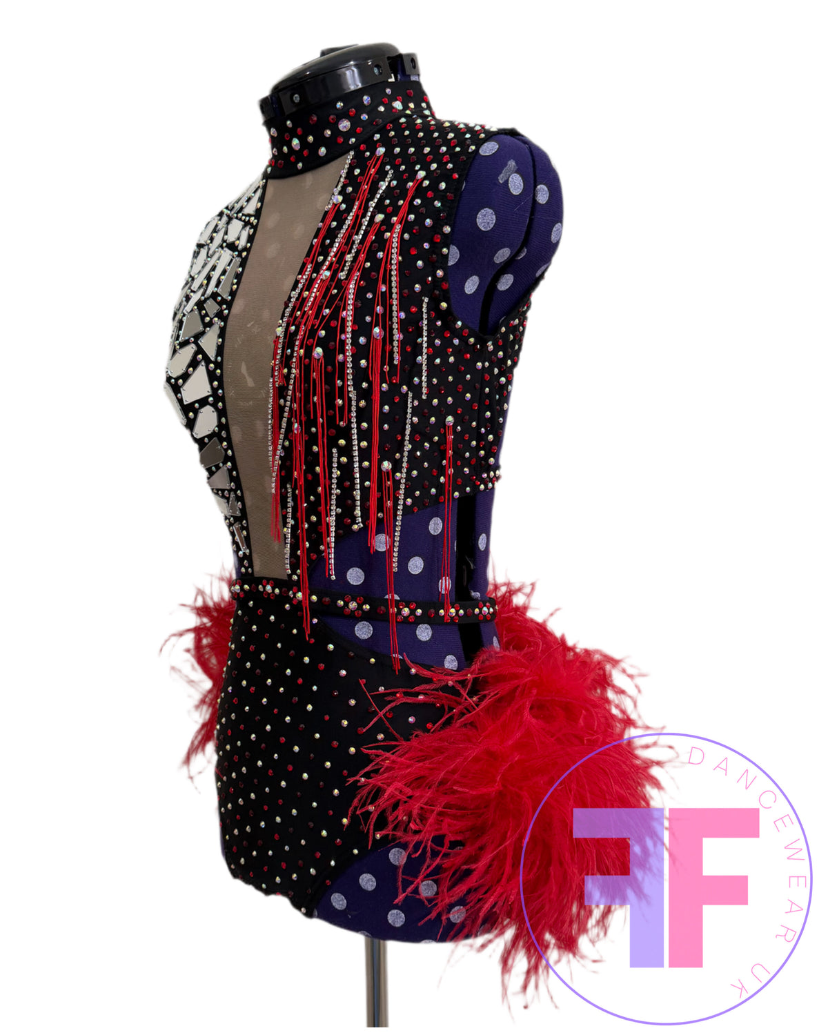 BESPOKE Black & Red Stoned Modern / Jazz / Tap Dance Costume (AS)