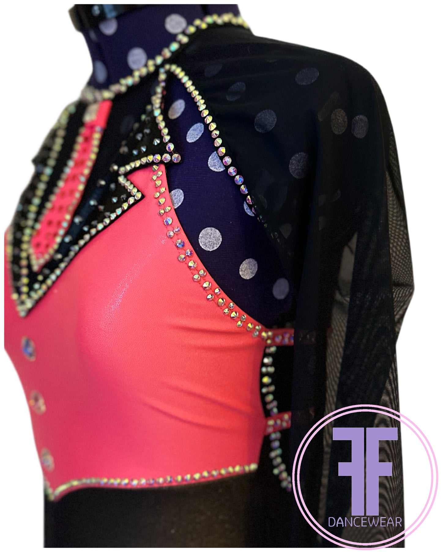 PRE-LOVED Bespoke Tango & Black Stoned Fringed Modern / Jazz / Dance Costume (Approx AXS)