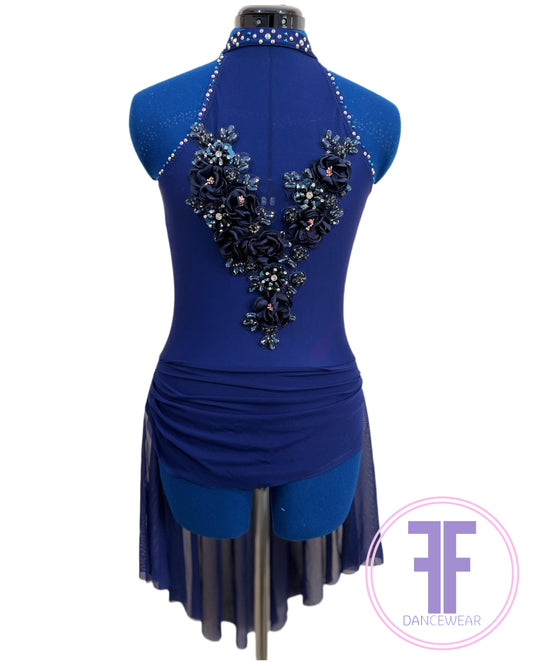 Bespoke Navy Blue Stoned Lyrical / Contemporary Dance Costume (AS)