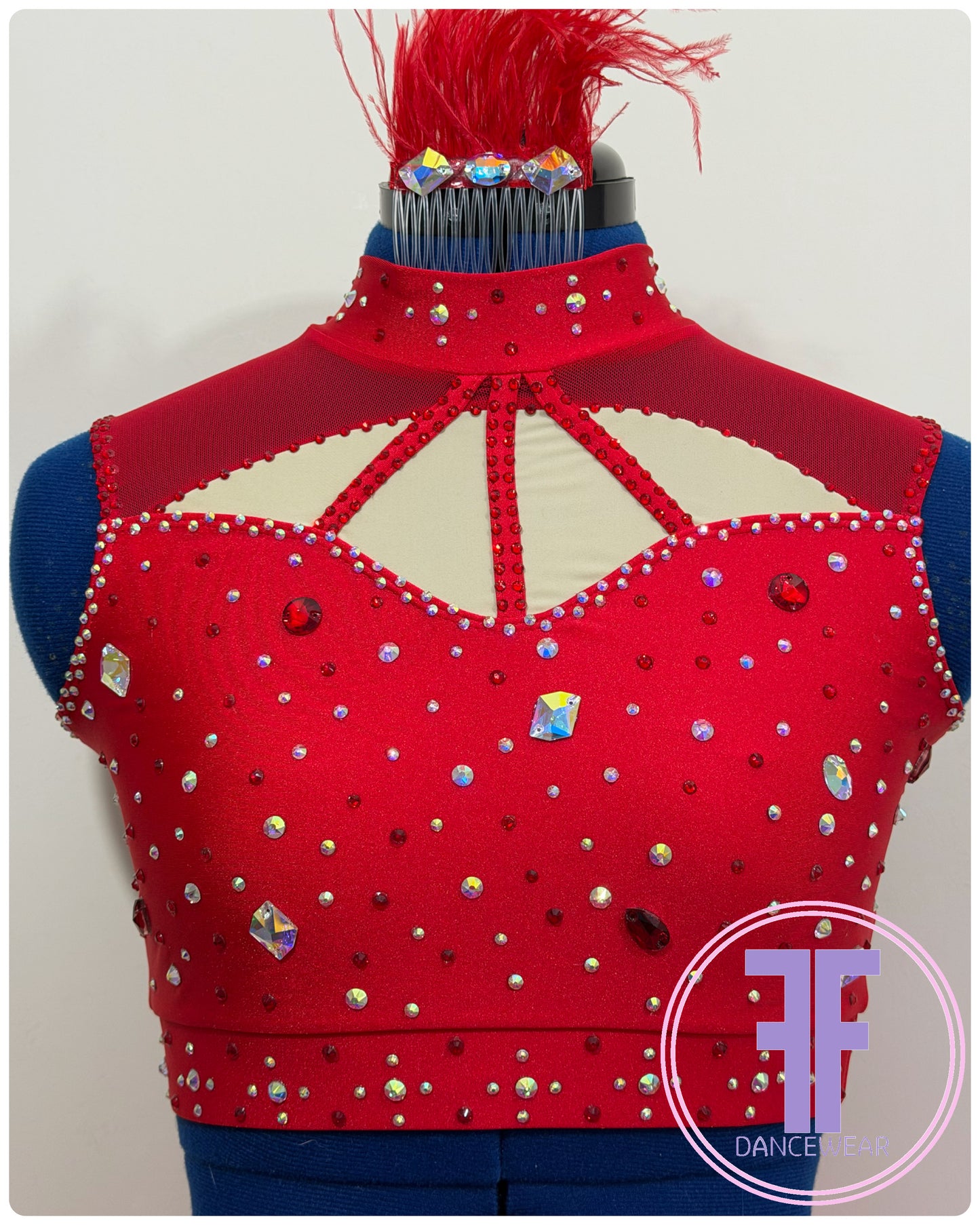 BESPOKE Red Stoned Modern / Tap / Acro Dance Costume (AS)