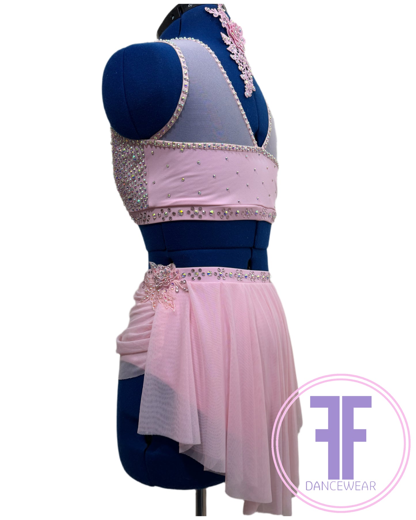 Bespoke Pink Stoned Lyrical / Contemporary Dance Costume (AS)