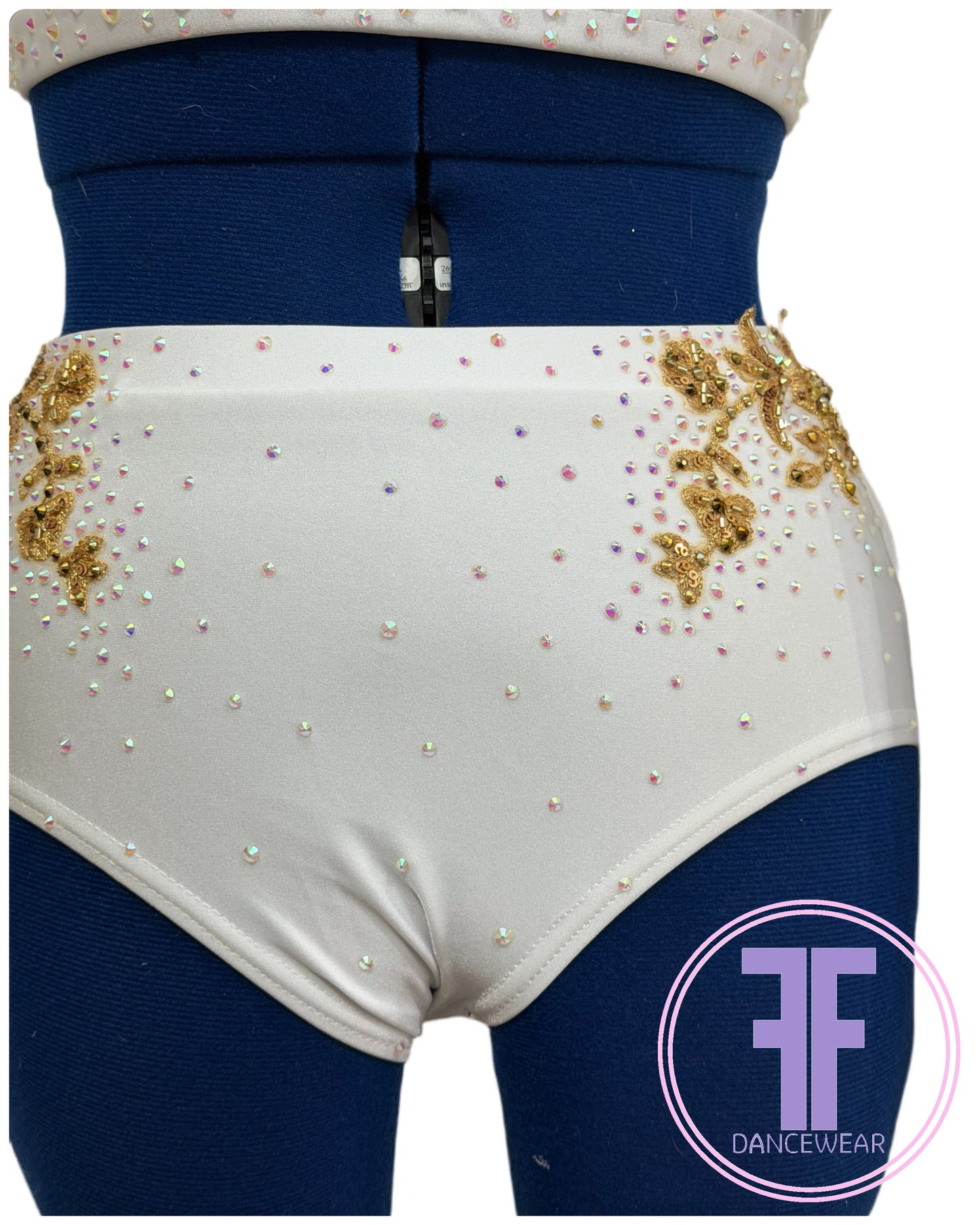 Bespoke White & Gold Stoned Lyrical / Contemporary Dance Costume (AS)