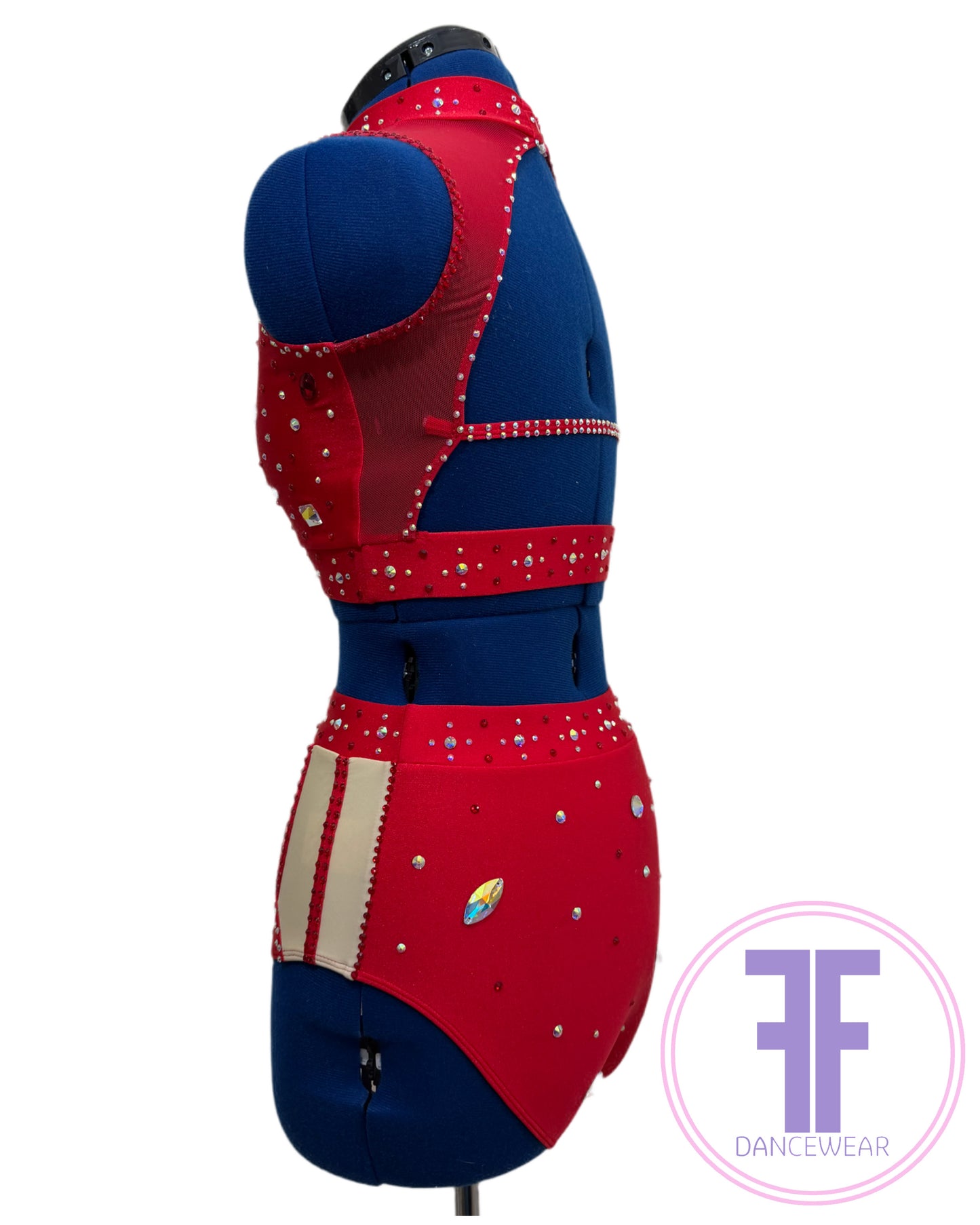 BESPOKE Red Stoned Modern / Tap / Acro Dance Costume (AS)
