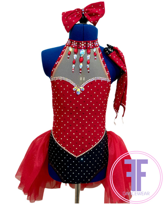 Red Heart & Black Stoned Modern / Jazz / Tap Dance Costume (7/8 yrs)