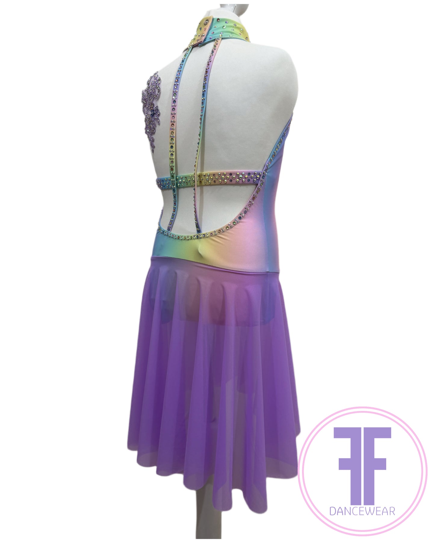 BESPOKE Pastel Rainbow Stoned Lyrical / Contemporary Dance Costume (11/12 yrs)