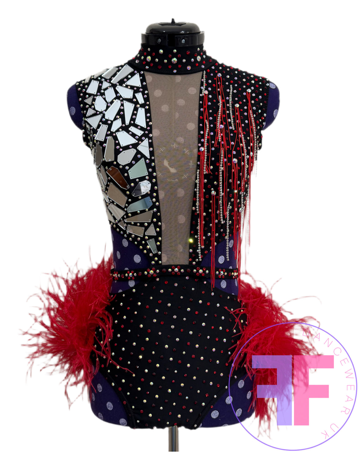 BESPOKE Black & Red Stoned Modern / Jazz / Tap Dance Costume (AS)