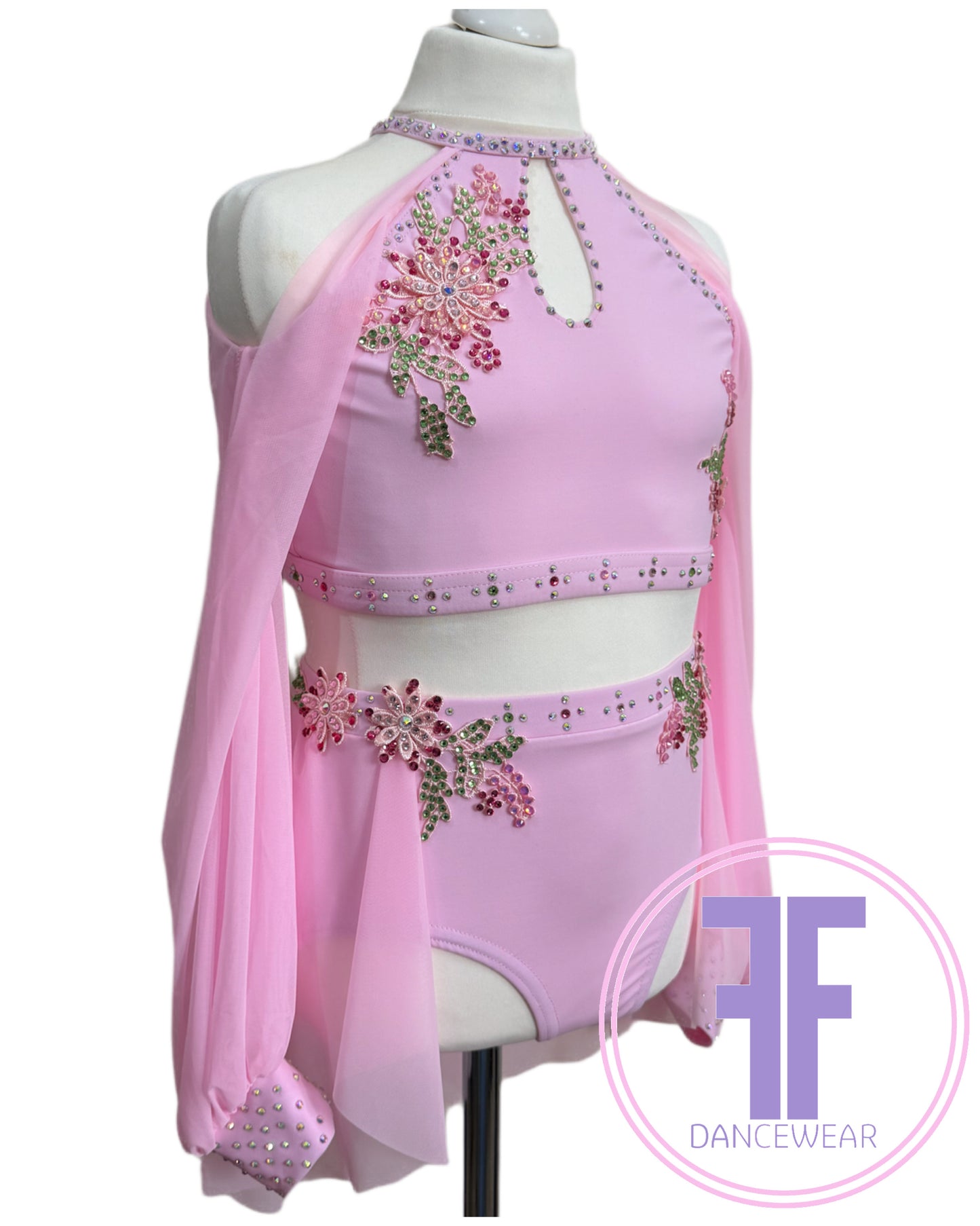 BESPOKE Pink Stoned Lyrical / Contemporary Dance Costume (11/12 yrs)