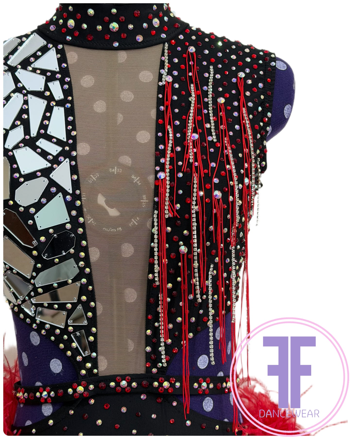 BESPOKE Black & Red Stoned Modern / Jazz / Tap Dance Costume (AS)