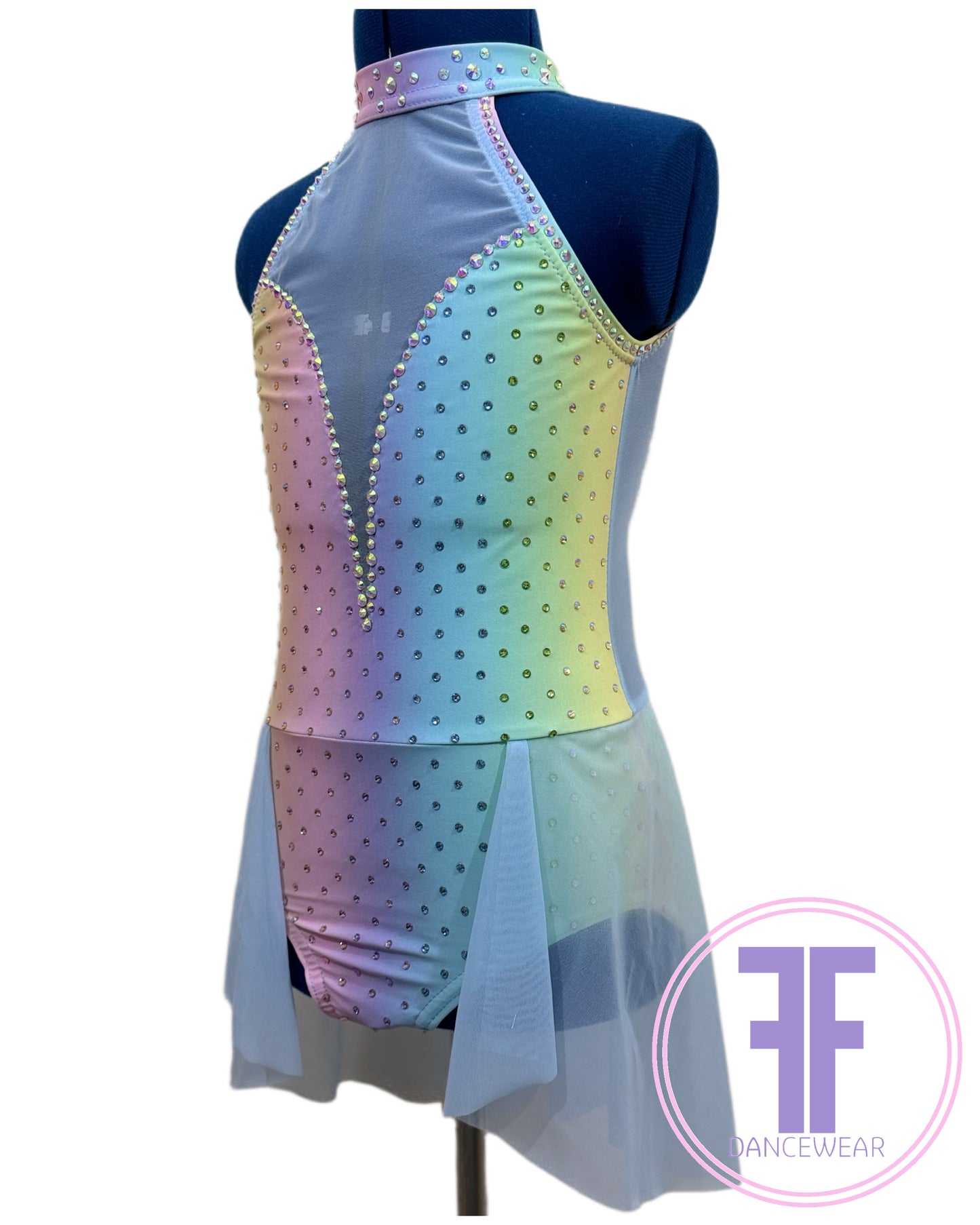 BESPOKE Pastel Rainbow Stoned Lyrical / Contemporary Dance Costume (9/10 yrs)