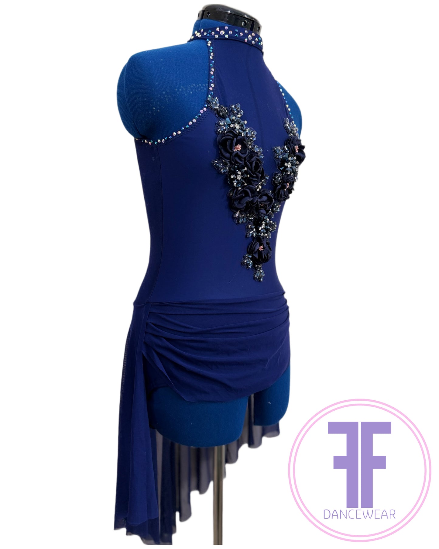 Bespoke Navy Blue Stoned Lyrical / Contemporary Dance Costume (AS)