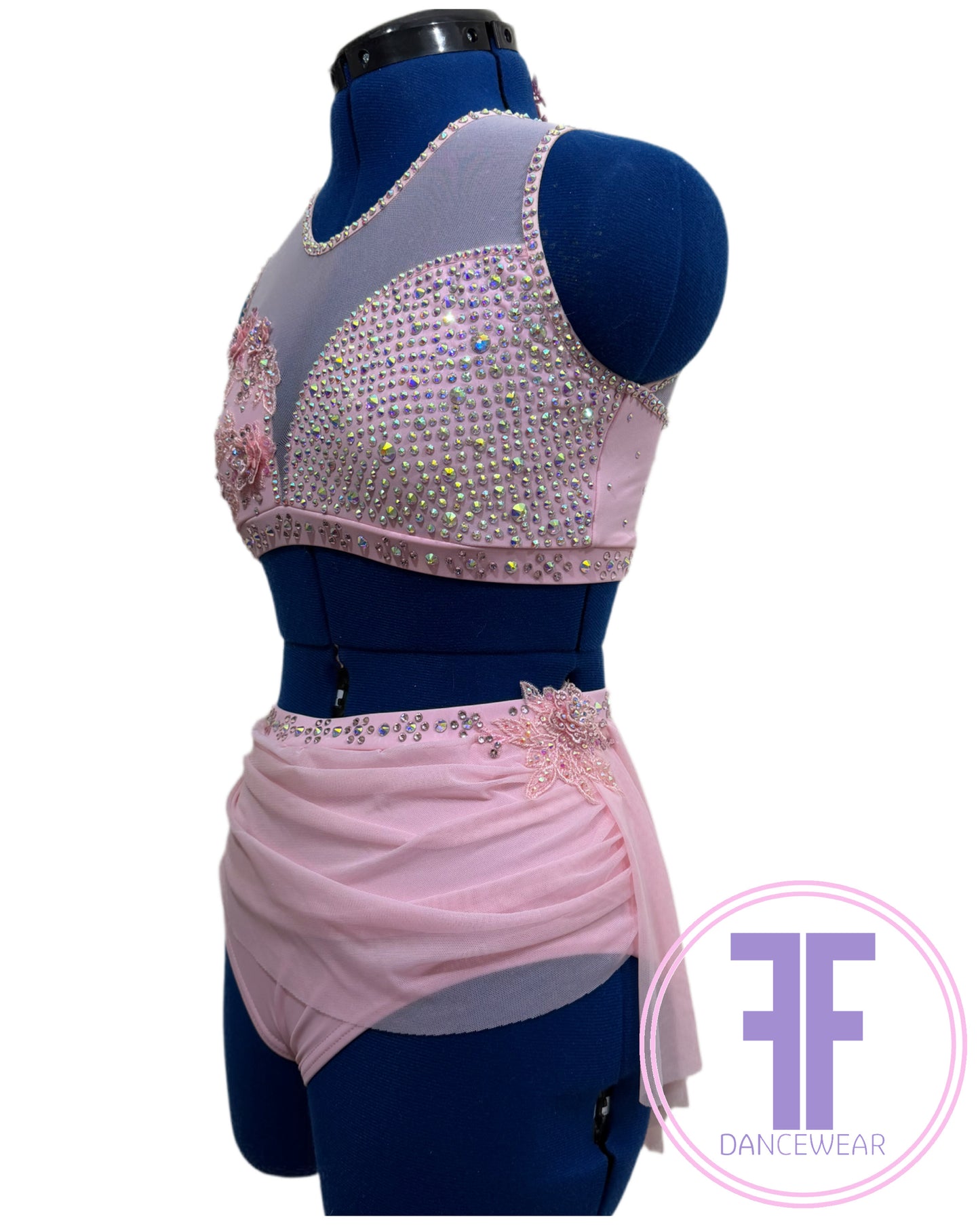 Bespoke Pink Stoned Lyrical / Contemporary Dance Costume (AS)