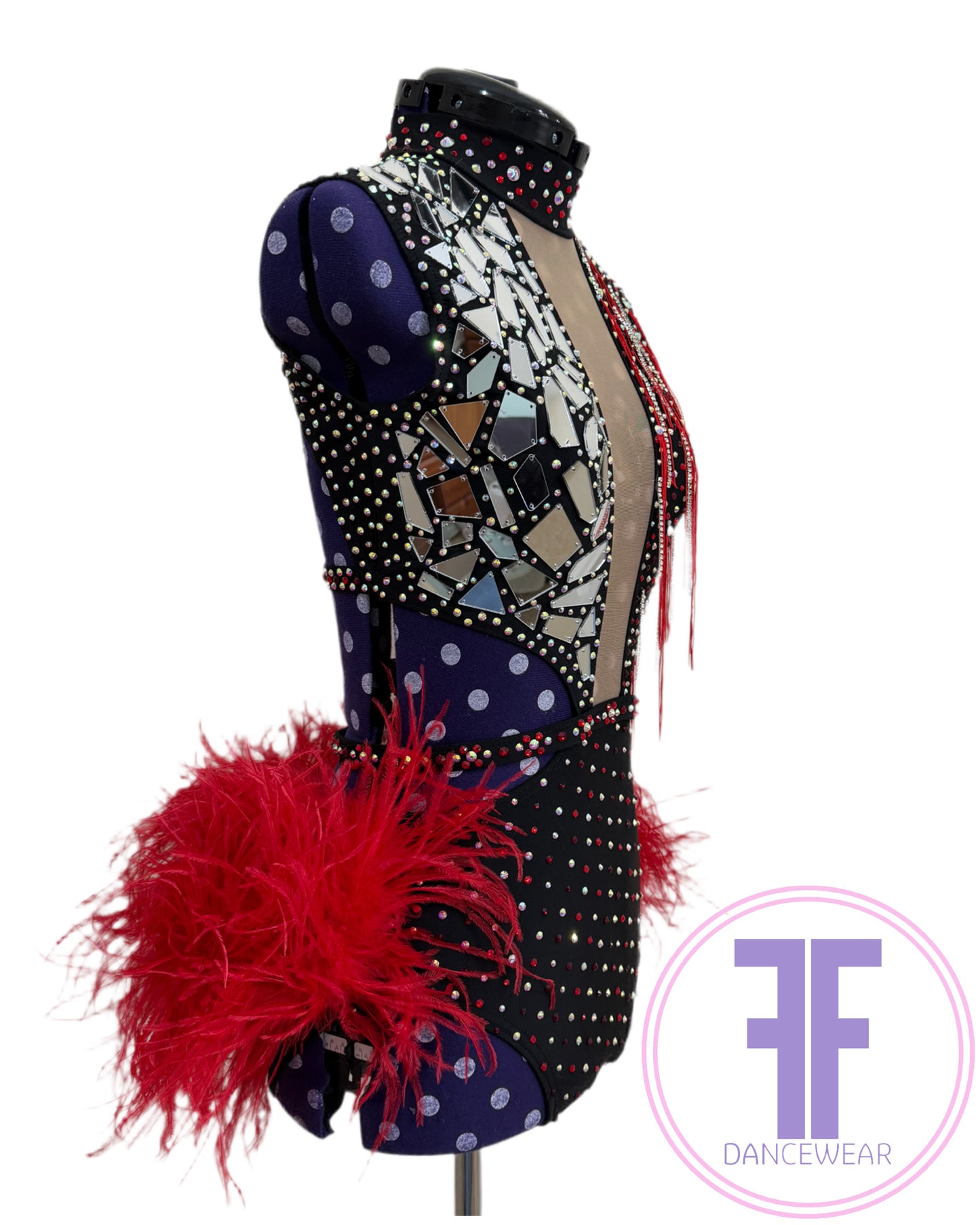 BESPOKE Black & Red Stoned Modern / Jazz / Tap Dance Costume (AS)