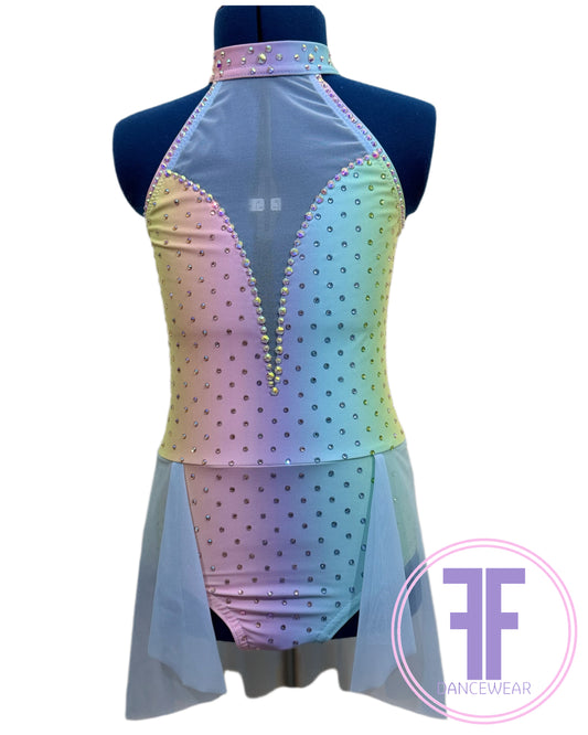 BESPOKE Pastel Rainbow Stoned Lyrical / Contemporary Dance Costume (9/10 yrs)