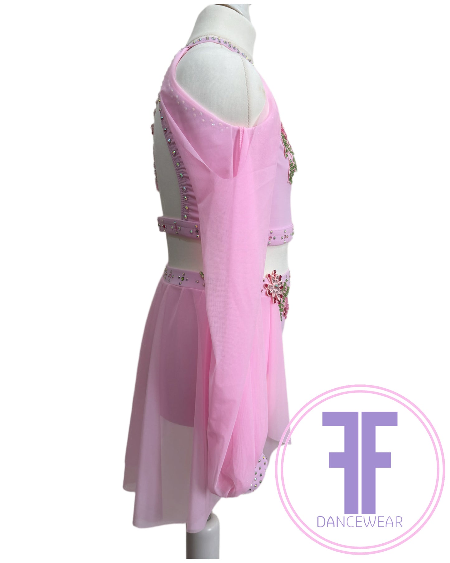 BESPOKE Pink Stoned Lyrical / Contemporary Dance Costume (11/12 yrs)