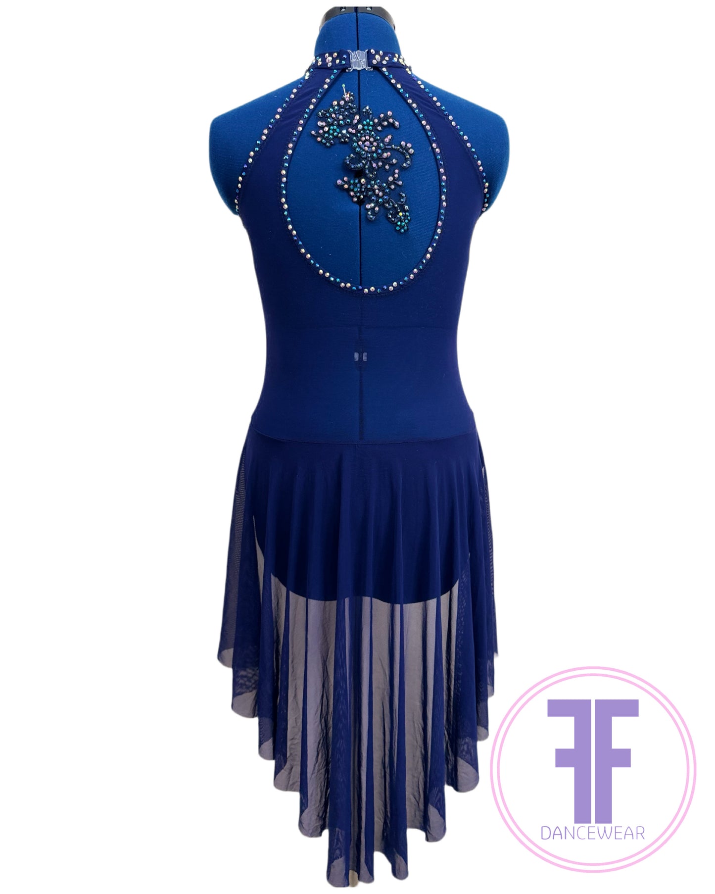 Bespoke Navy Blue Stoned Lyrical / Contemporary Dance Costume (AS)